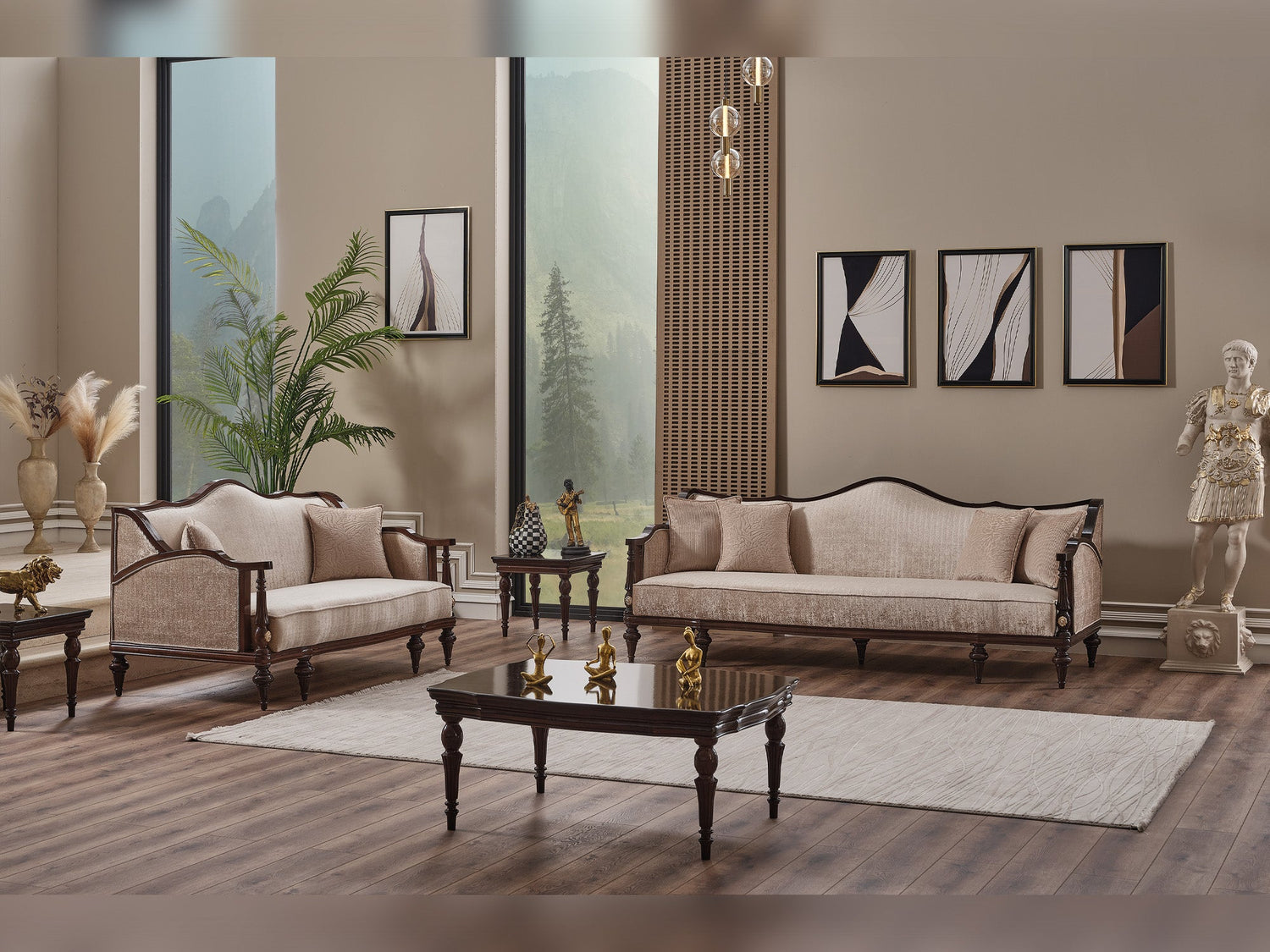 Zumrut Lux 3-pieces (Sofa &amp; Loveseat &amp; Chair) Livingroom Set in Beige
