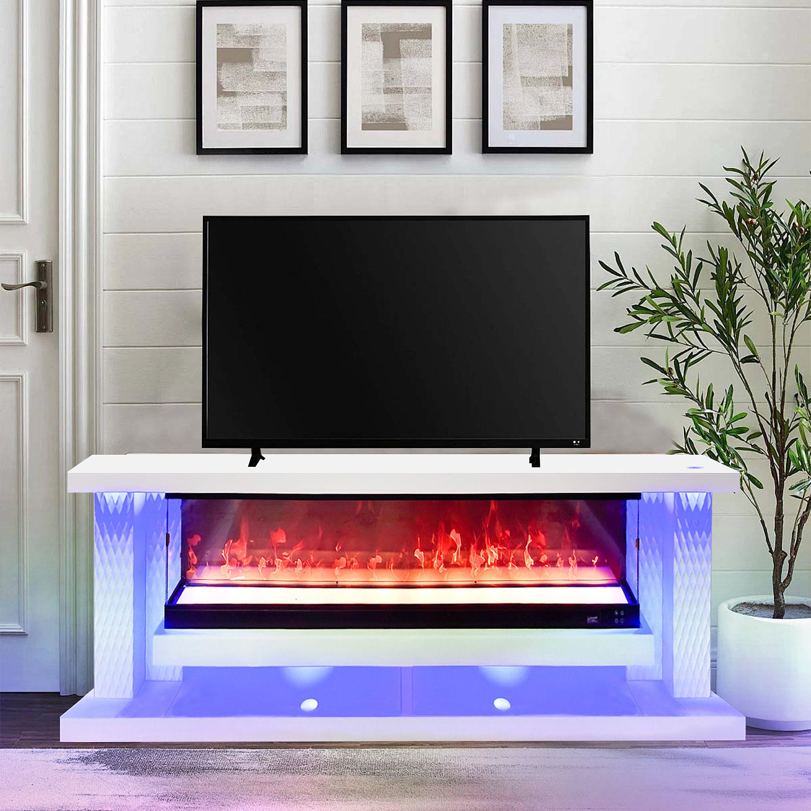 A87 TV STAND W/FIREPLACE (WHITE) - A87 TV STAND