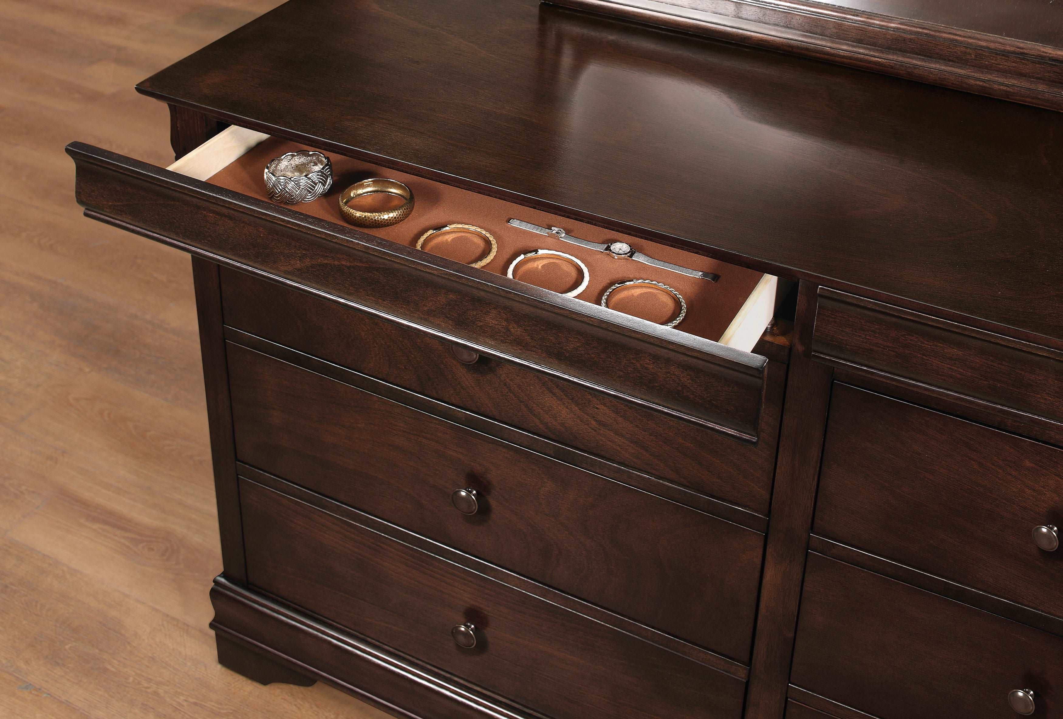 Abbeville Cherry Dresser, Two Hidden Drawers - 1856-5 - Bien Home Furniture &amp; Electronics