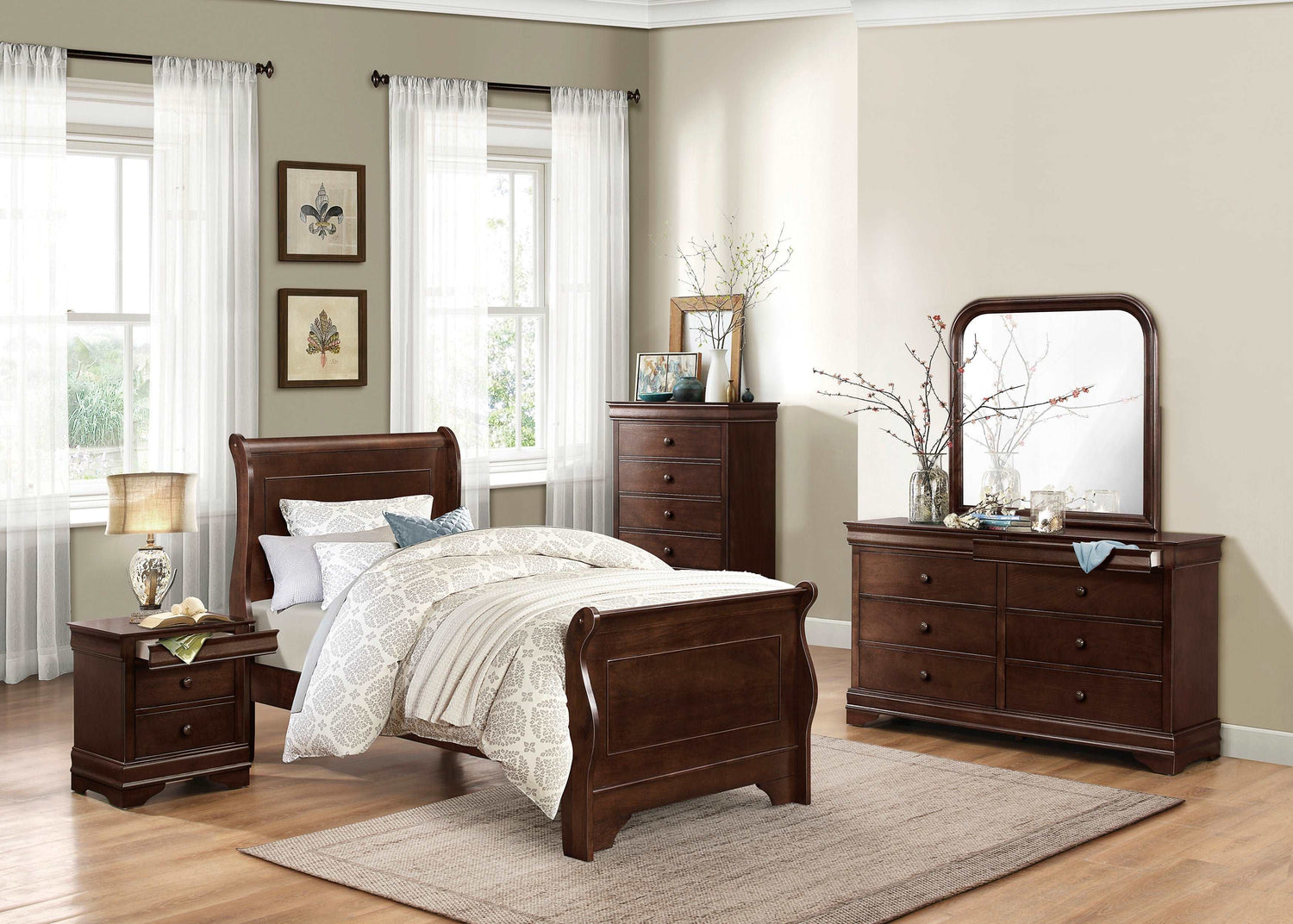 Abbeville Cherry Twin Bed - 1856T-1* - Bien Home Furniture &amp; Electronics