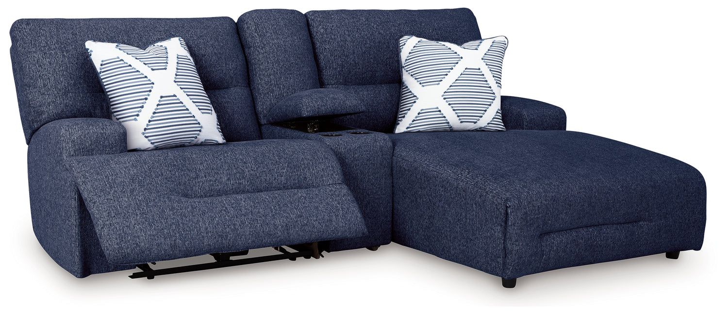 Acklen Place Navy 3-Piece Power Reclining Sectional Sofa with Chaise - 93607S4