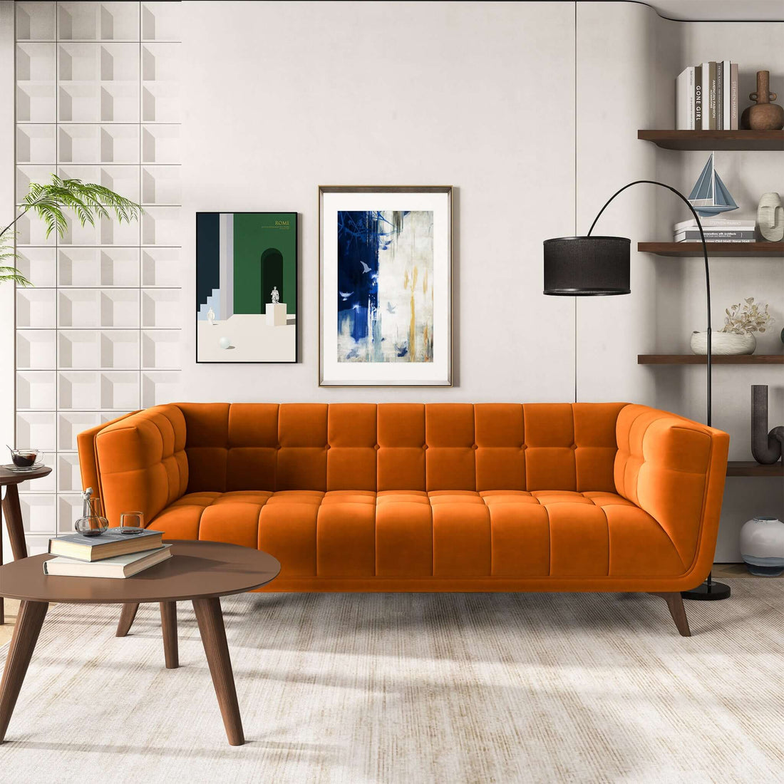 Addison Large Burnt-Orange Velvet Sofa - SOF00302302
