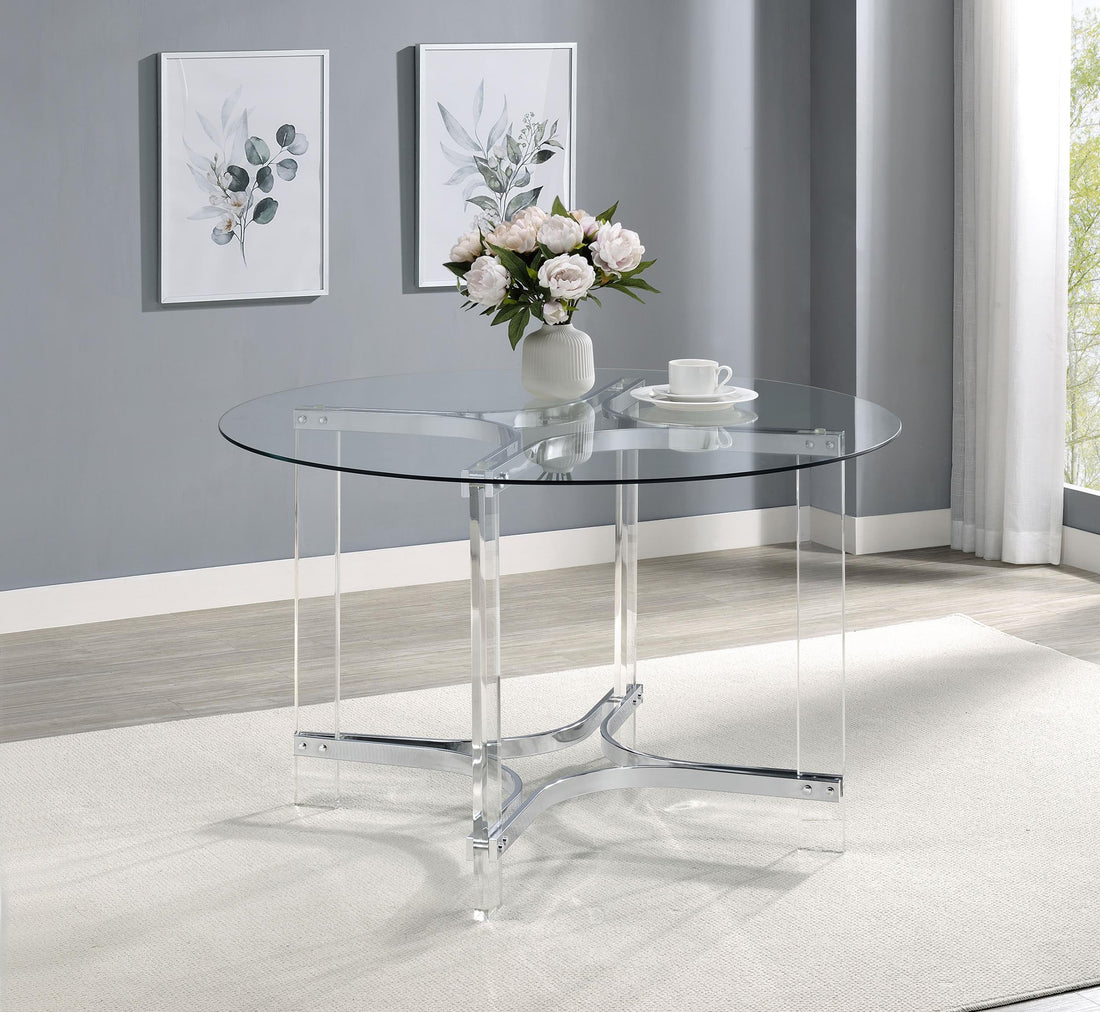 Adino 47-inch Round Glass Top Acrylic Dining Table Chrome - 108501