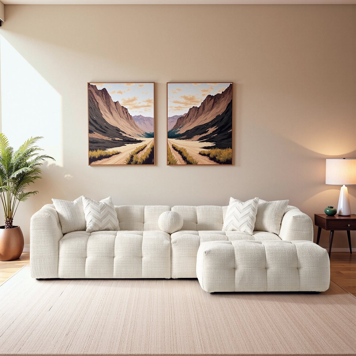 Alana Tufted Ivory Chenille Modular Sectional Sofa - MSC02600801