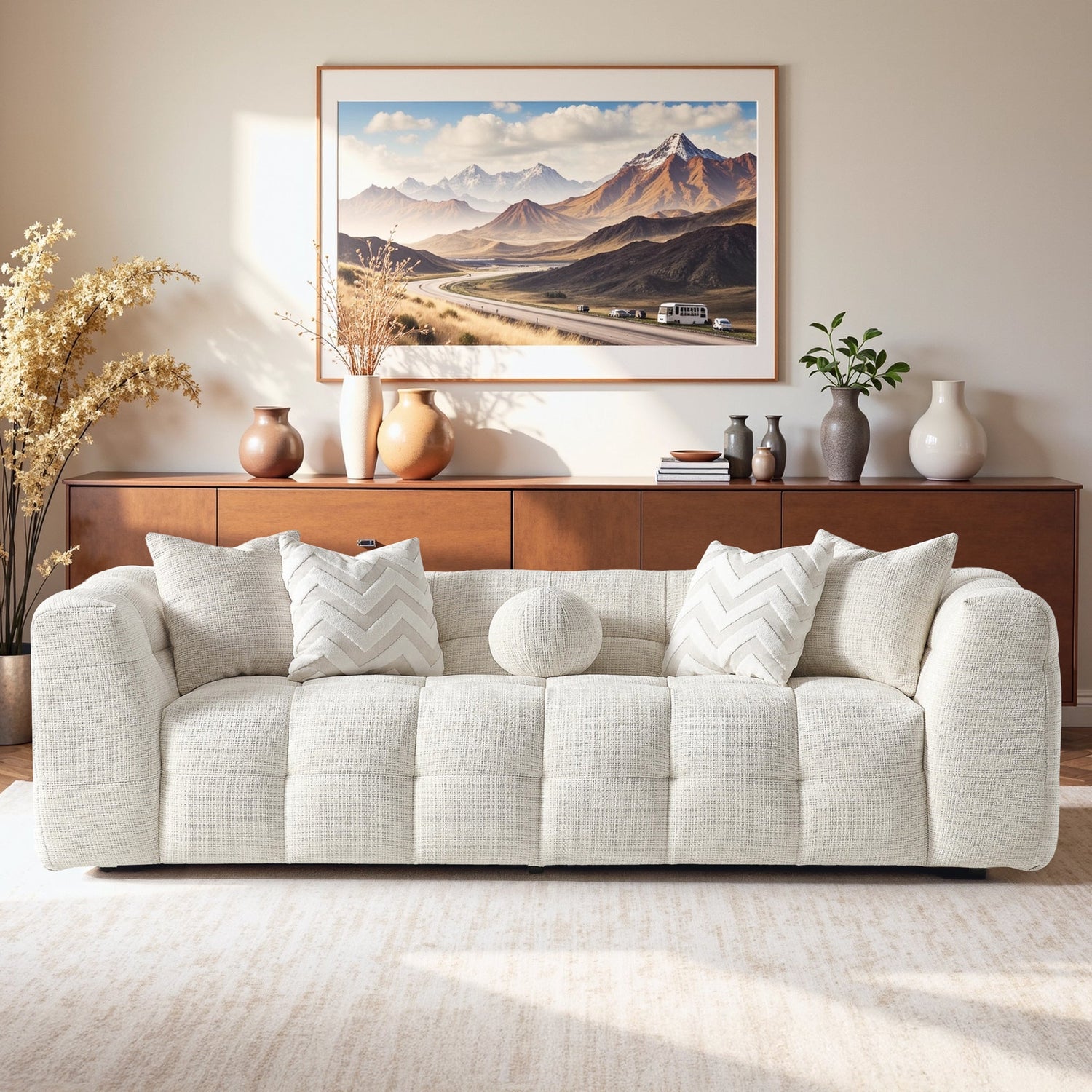Alana Tufted Ivory Chenille Sofa - SOF02600211