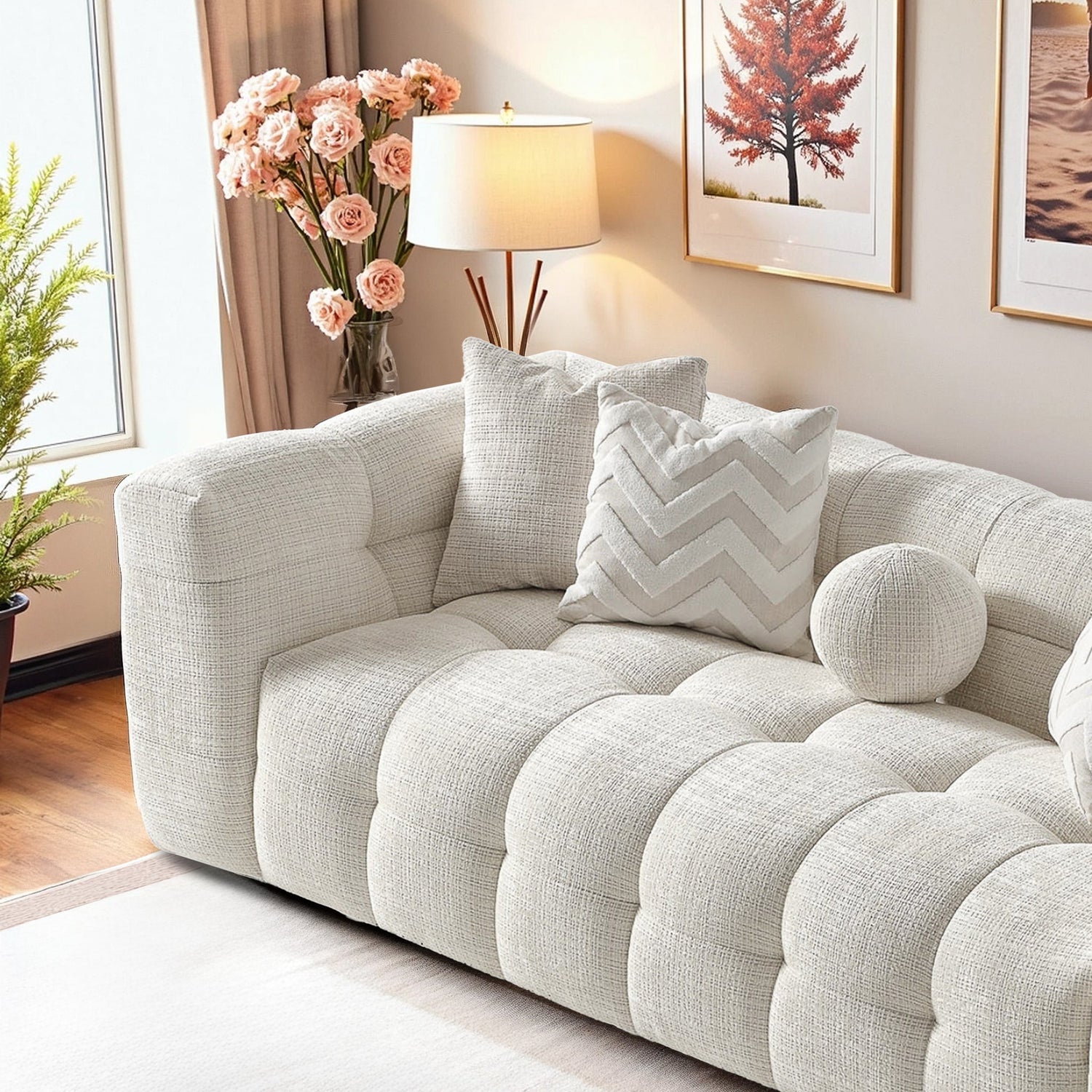 Alana Tufted Ivory Chenille Sofa - SOF02600211