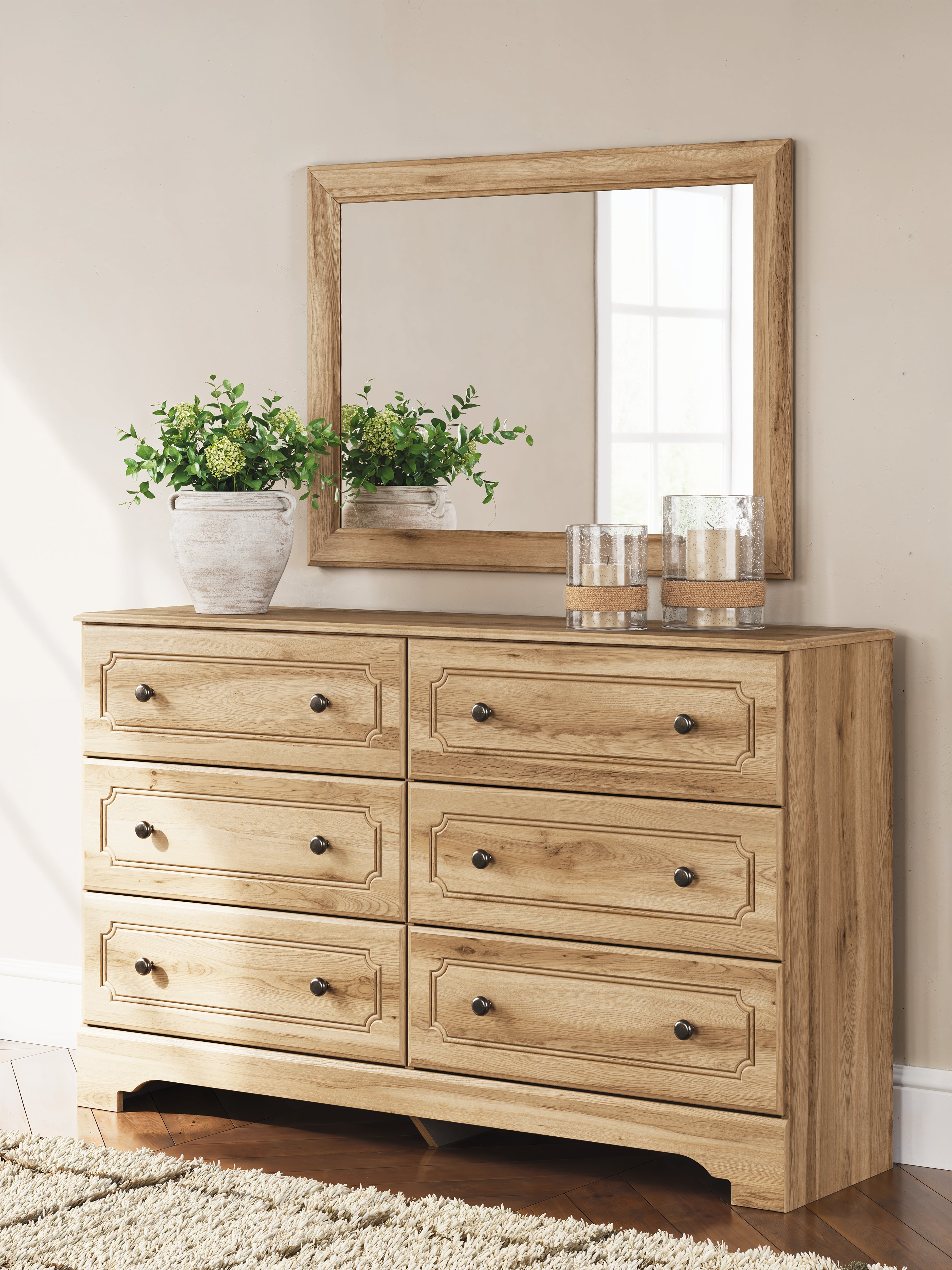 Aleaport Full Panel Bed with Mirrored Dresser in Warm Brown from Ashley - Luna Furniture