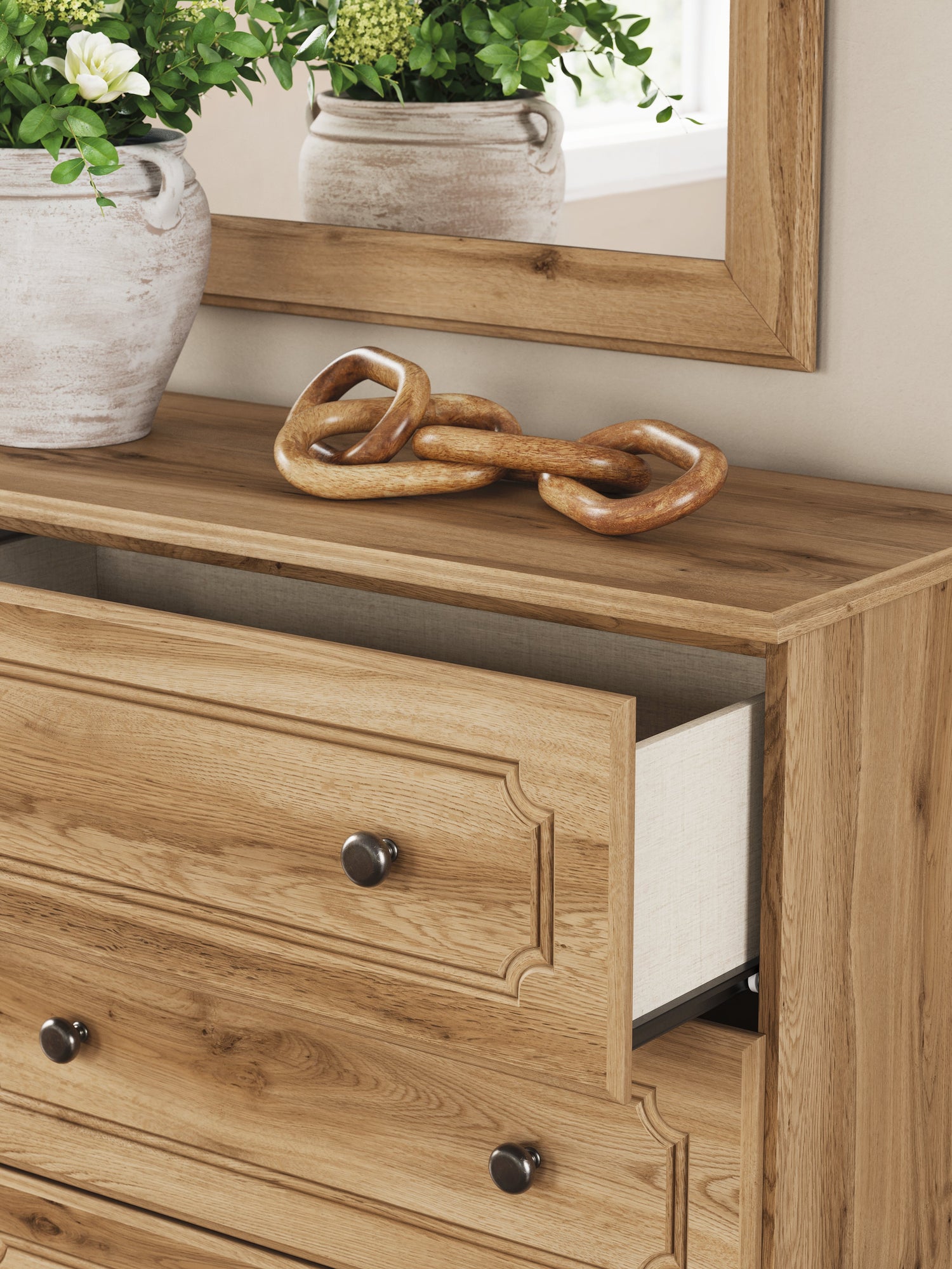 Aleaport Full Panel Bed with Mirrored Dresser in Warm Brown from Ashley - Luna Furniture