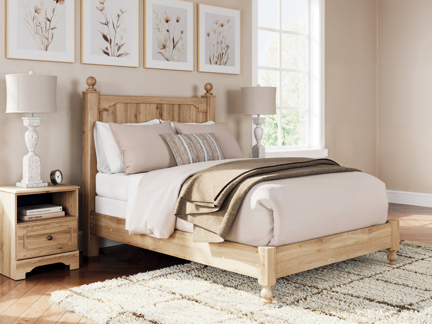 Aleaport Full Panel Bed with Mirrored Dresser in Warm Brown from Ashley - Luna Furniture