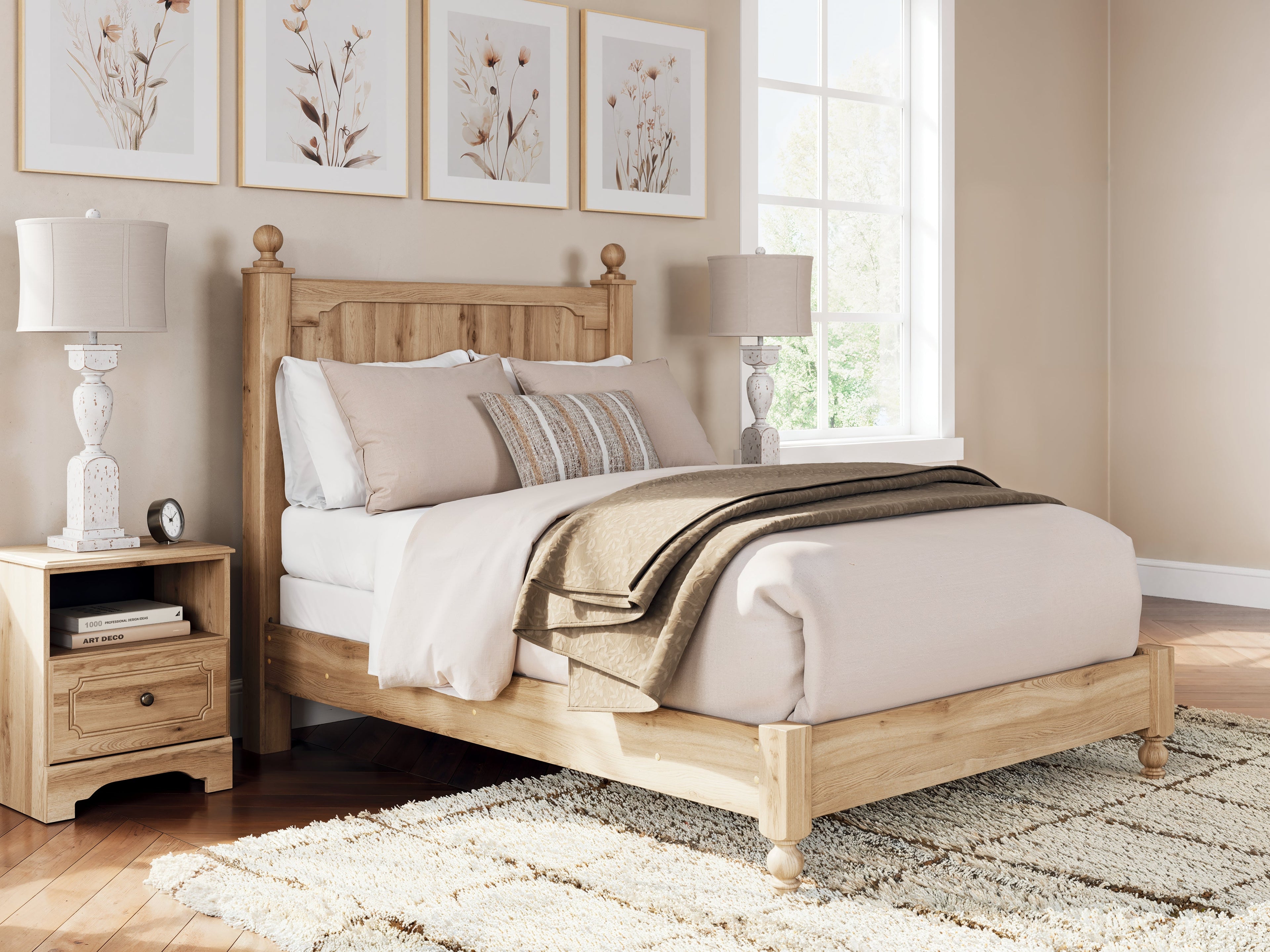Aleaport Full Panel Bed with Mirrored Dresser in Warm Brown from Ashley - Luna Furniture