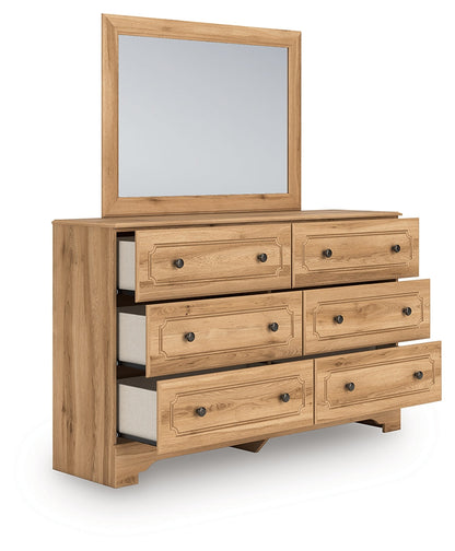 Aleaport Full Panel Bed with Mirrored Dresser in Warm Brown from Ashley - Luna Furniture