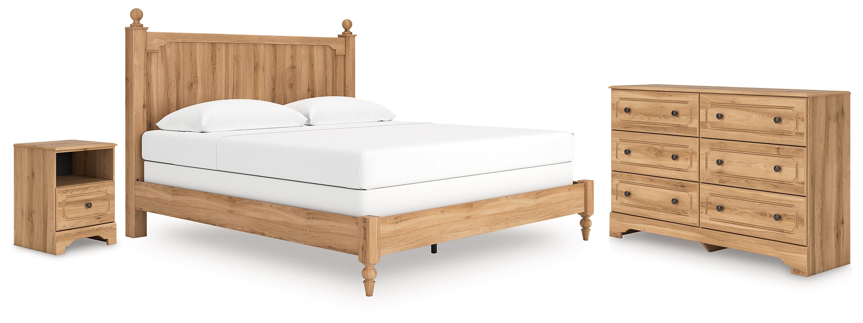 Aleaport King Panel Bed with Dresser and Nightstand in Warm Brown from Ashley - Luna Furniture