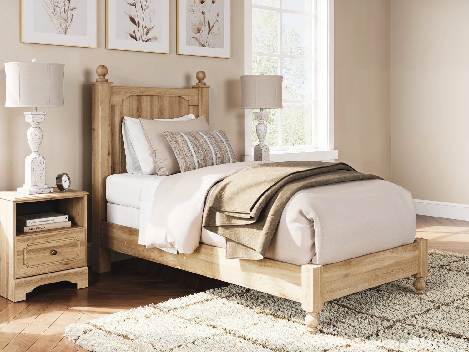 Aleaport Twin Panel Bed with Dresser and Chest in Warm Brown from Ashley - Luna Furniture