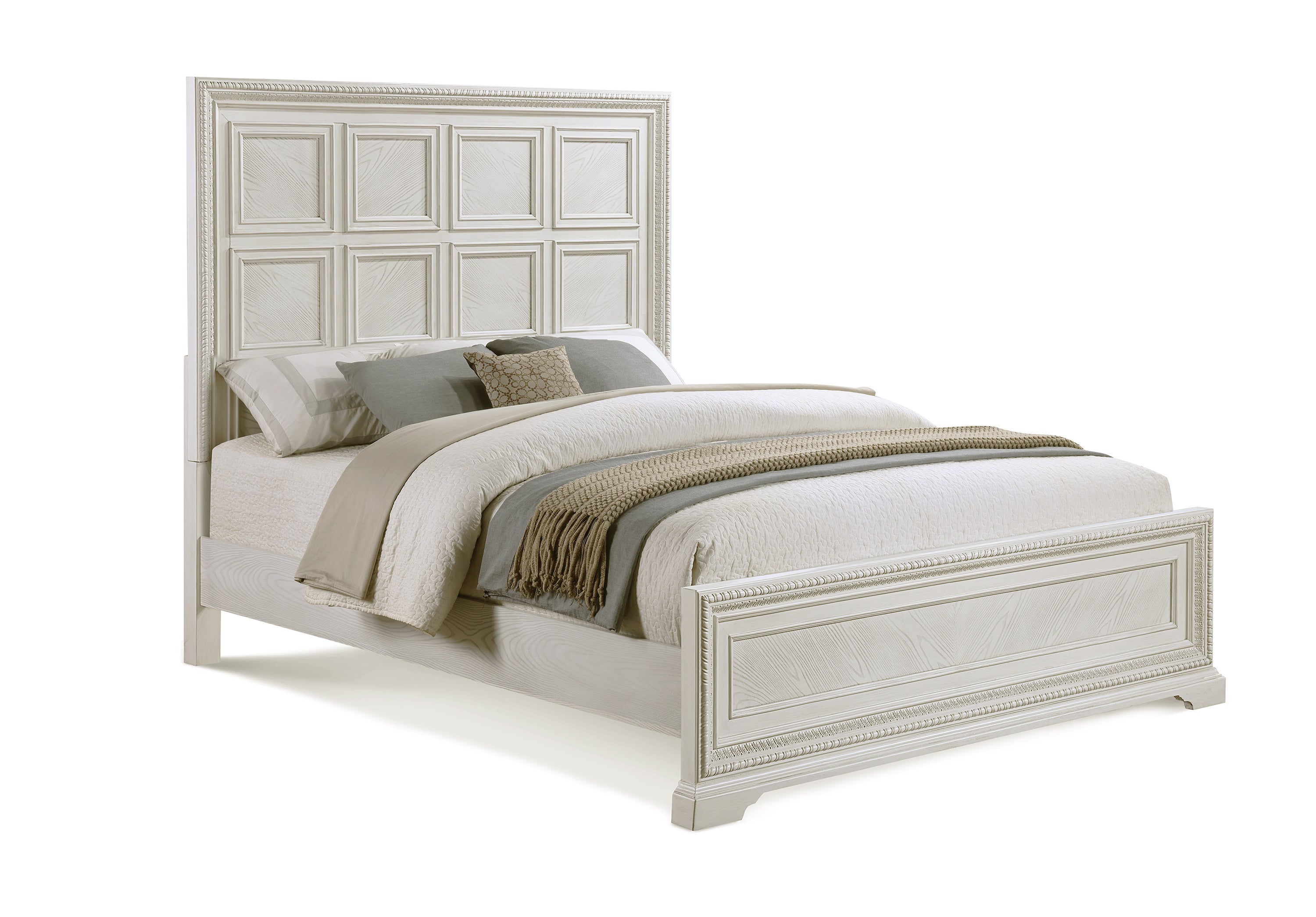 Alexandria Whitewash Panel Bedroom Set - SET | B1650-Q-HB | B1650-Q-FB | B1650-KQ-RAIL | B1650-2 | B1650-4