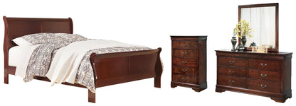 Alisdair California King Sleigh Bed with Mirrored Dresser and Chest in Reddish Brown - PKG004994