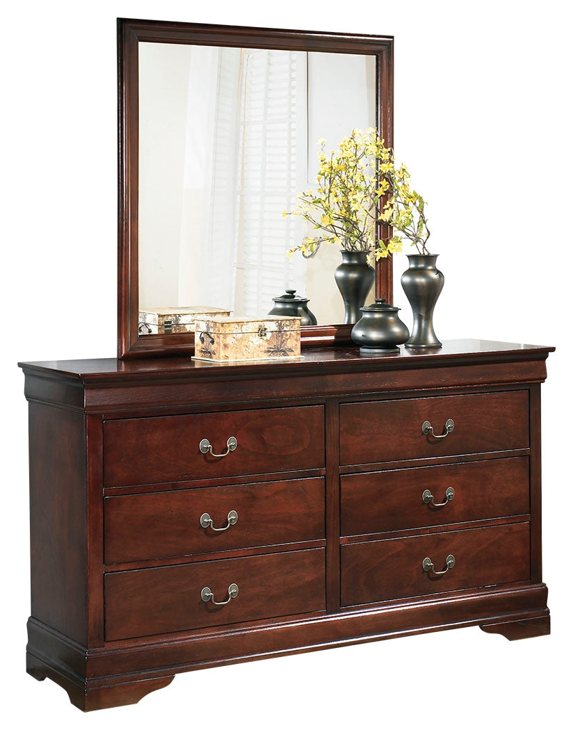 Alisdair California King Sleigh Bed with Mirrored Dresser, Chest and 2 Nightstands in Reddish Brown - PKG004998