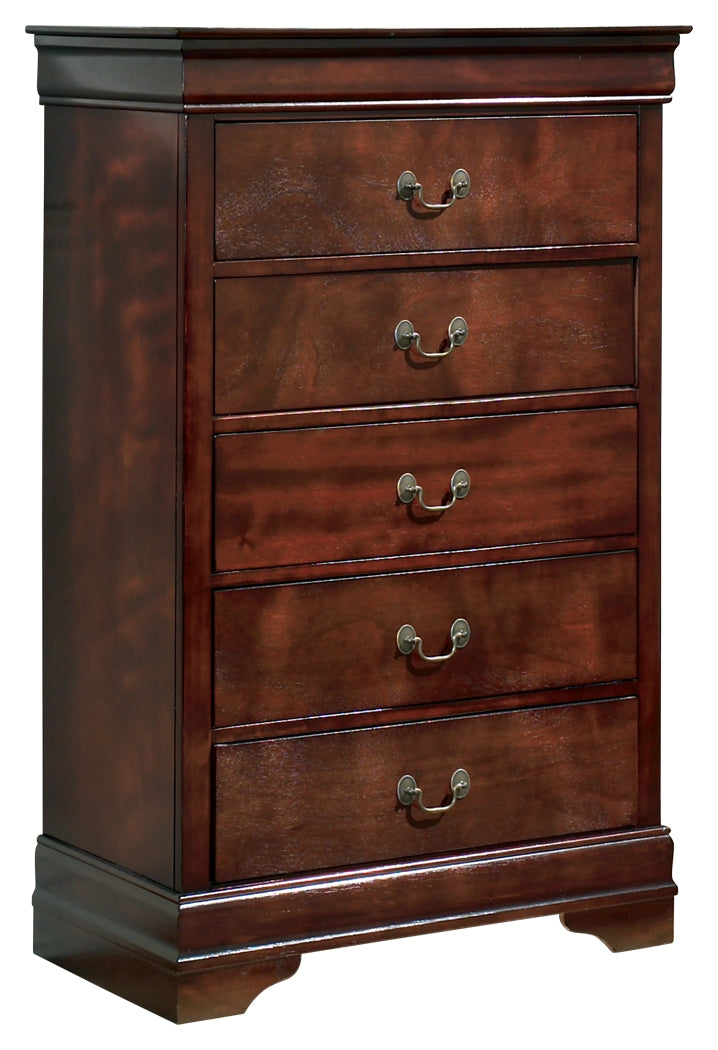 Alisdair California King Sleigh Bed with Mirrored Dresser, Chest and 2 Nightstands in Reddish Brown - PKG004998