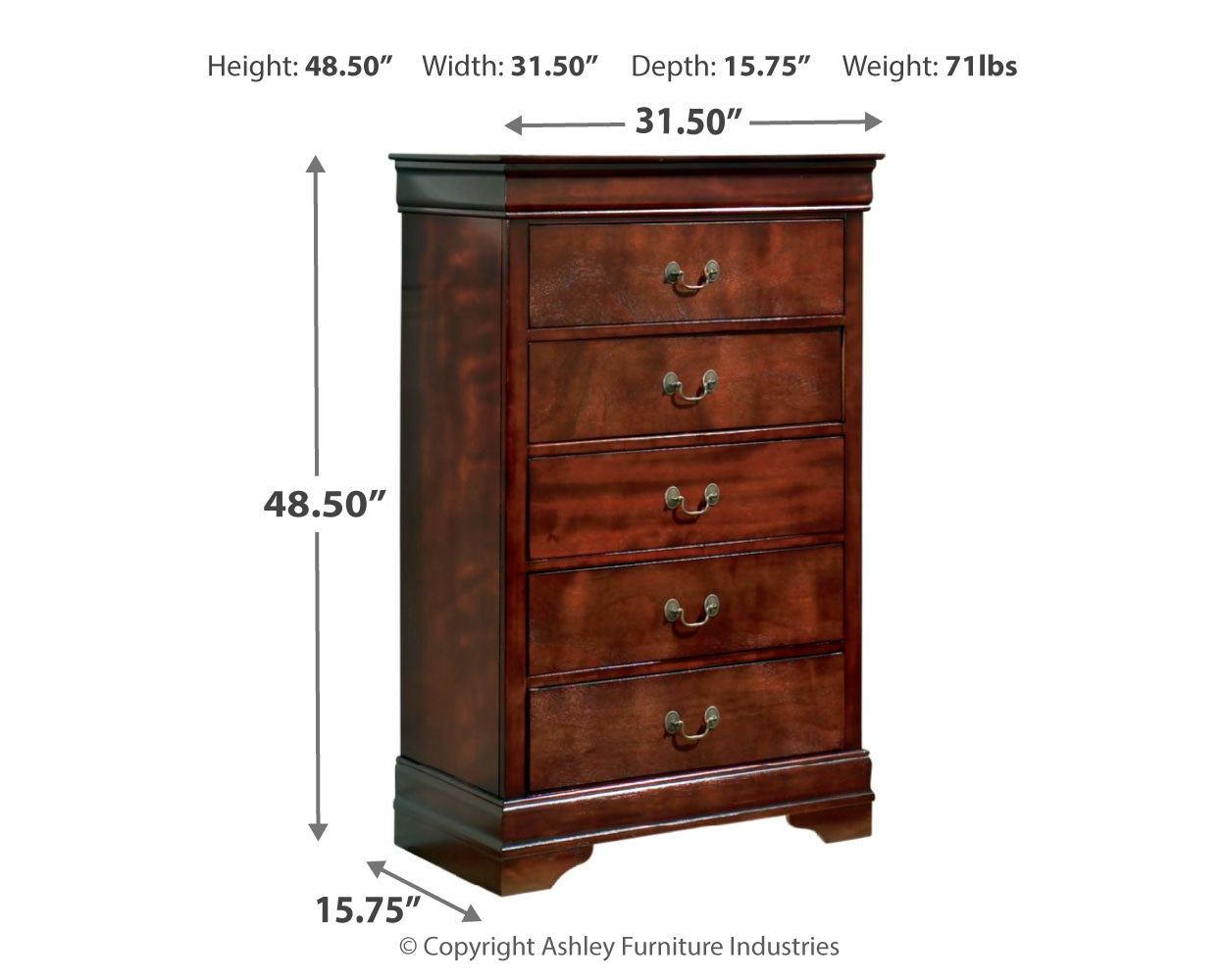 Alisdair California King Sleigh Bed with Mirrored Dresser, Chest and 2 Nightstands in Reddish Brown - PKG004998