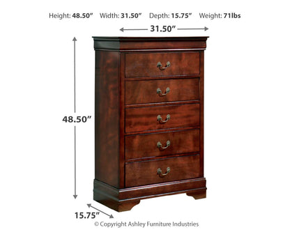 Alisdair California King Sleigh Bed with Mirrored Dresser, Chest and 2 Nightstands in Reddish Brown - PKG004998