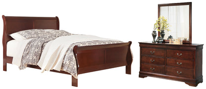 Alisdair California King Sleigh Bed with Mirrored Dresser in Reddish Brown - PKG004991