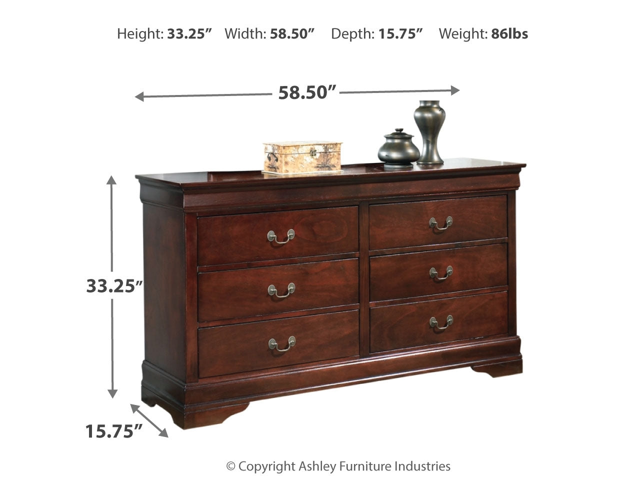 Alisdair Queen Sleigh Bed with Dresser in Reddish Brown - PKG004941