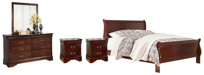 Alisdair Reddish Brown Queen Sleigh Bed, Dresser, Mirror, Chest and 2 Nightstands - B376B23
