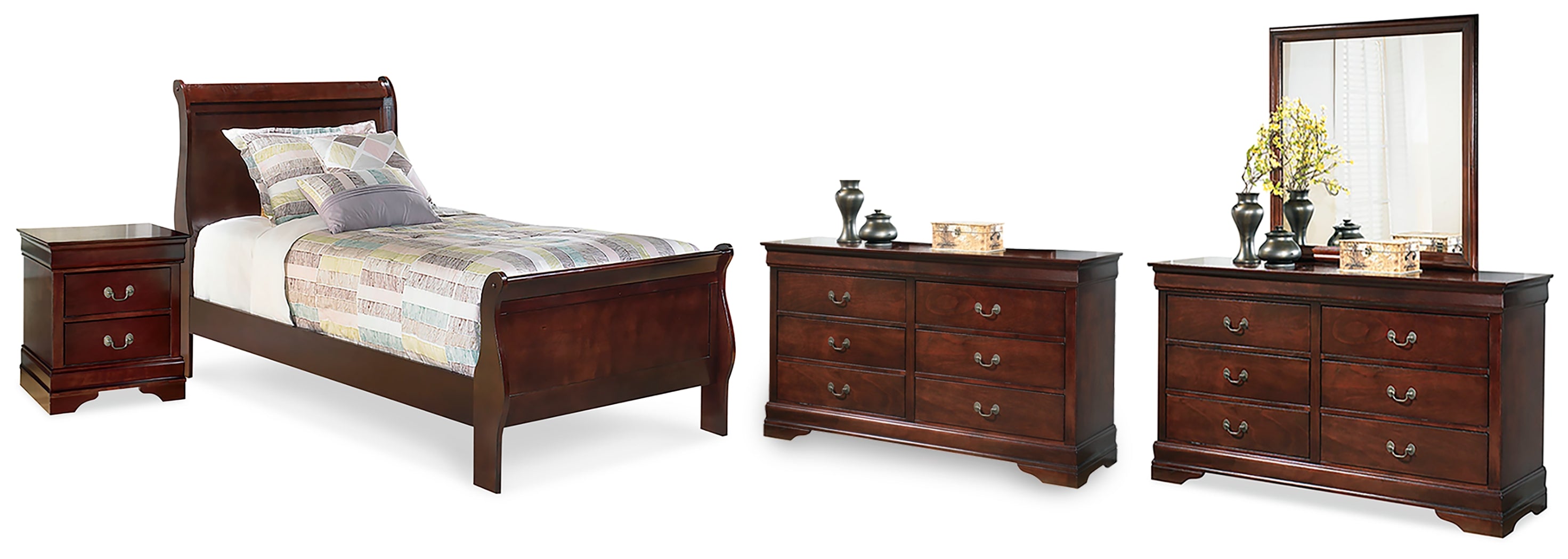 Alisdair Twin Sleigh Bed, 2 Dressers, Mirror and Nightstand - B376B33