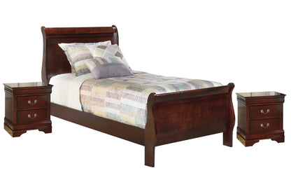 Alisdair Twin Sleigh Bed with 2 Nightstands in Reddish Brown - PKG000508