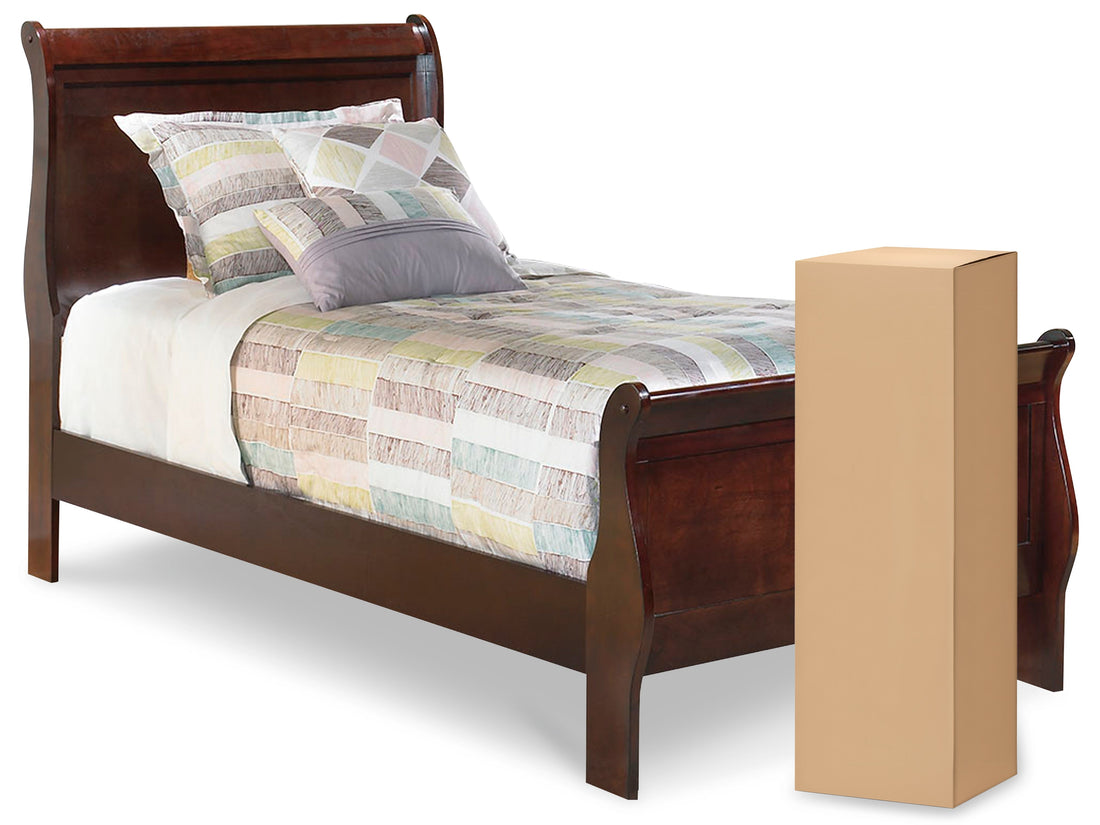 Alisdair Twin Sleigh Bed with Mattress in Reddish Brown - PKG000502