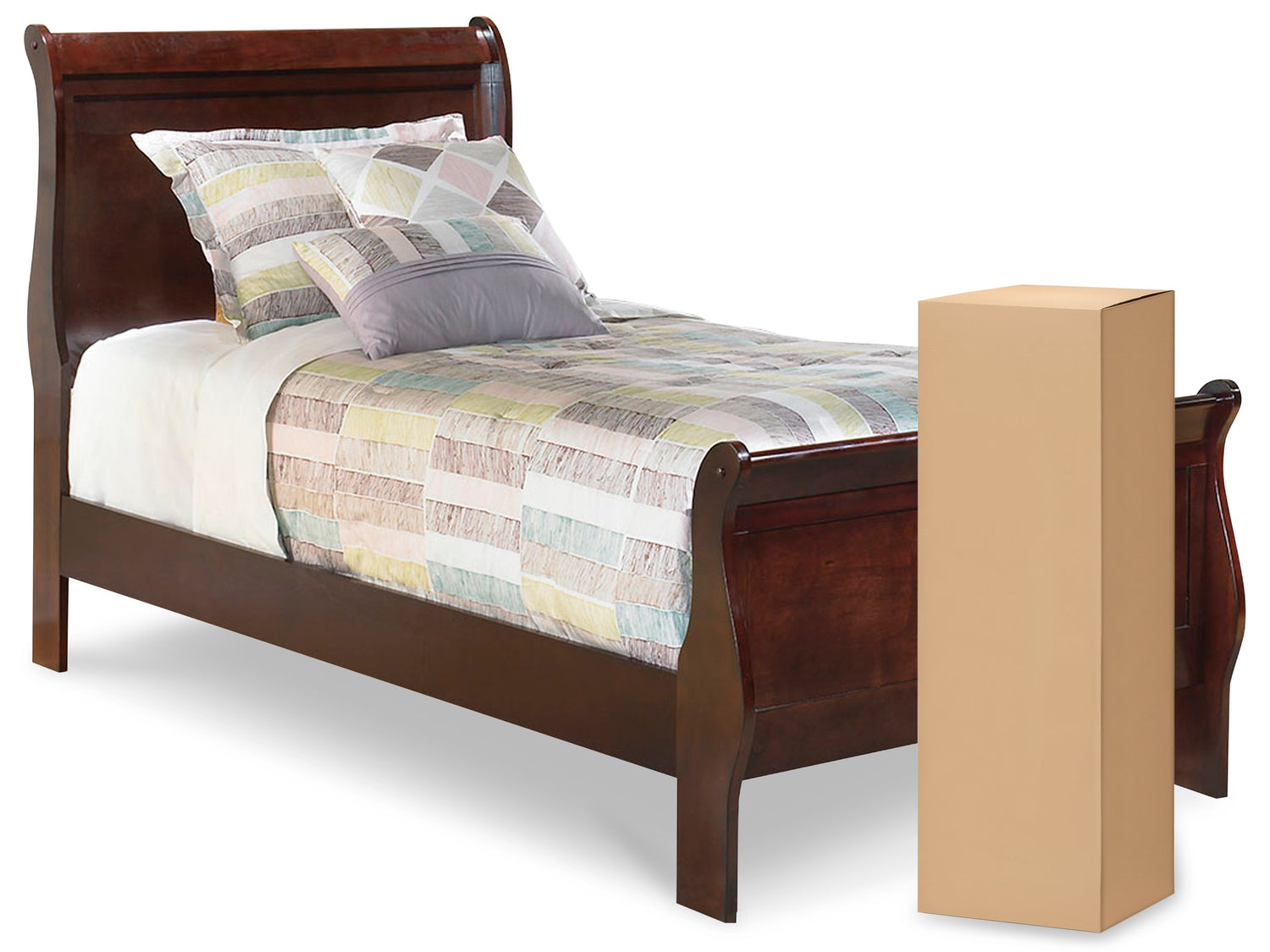 Alisdair Twin Sleigh Bed with Mattress in Reddish Brown - PKG000502