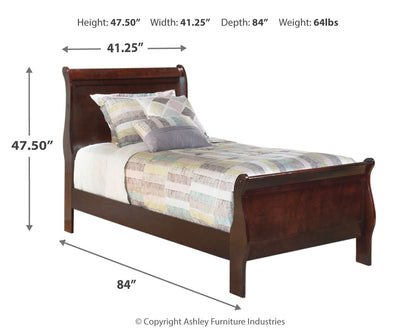 Alisdair Twin Sleigh Bed with Mirrored Dresser, Chest and Nightstand in Reddish Brown - PKG004976