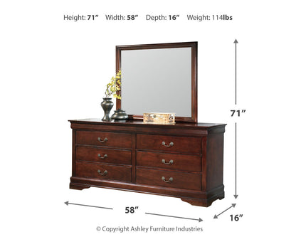 Alisdair Twin Sleigh Bed with Mirrored Dresser, Chest and Nightstand in Reddish Brown - PKG004976