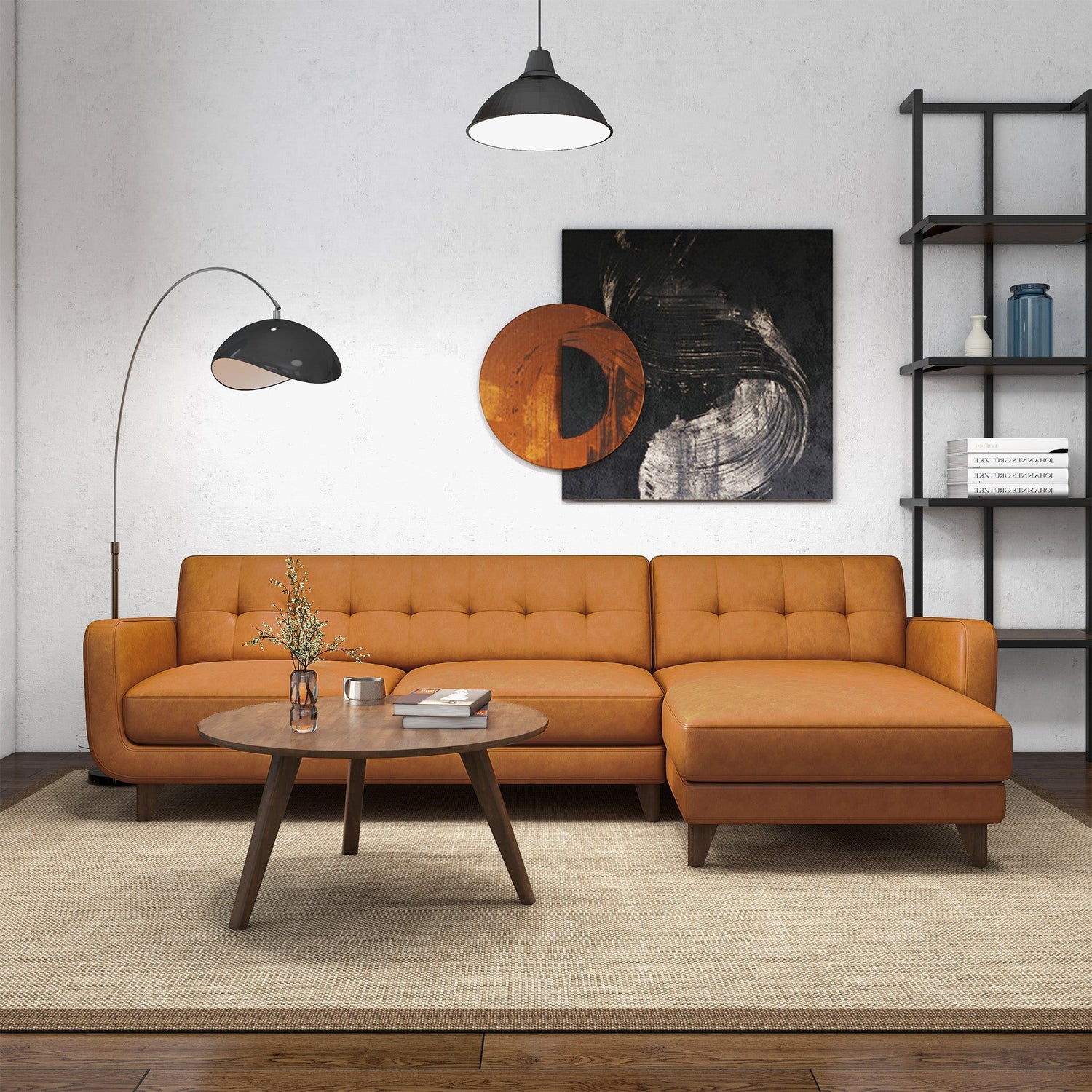 Allison Right-Facing Tan Leather Sectional Sofa - SEC00102402
