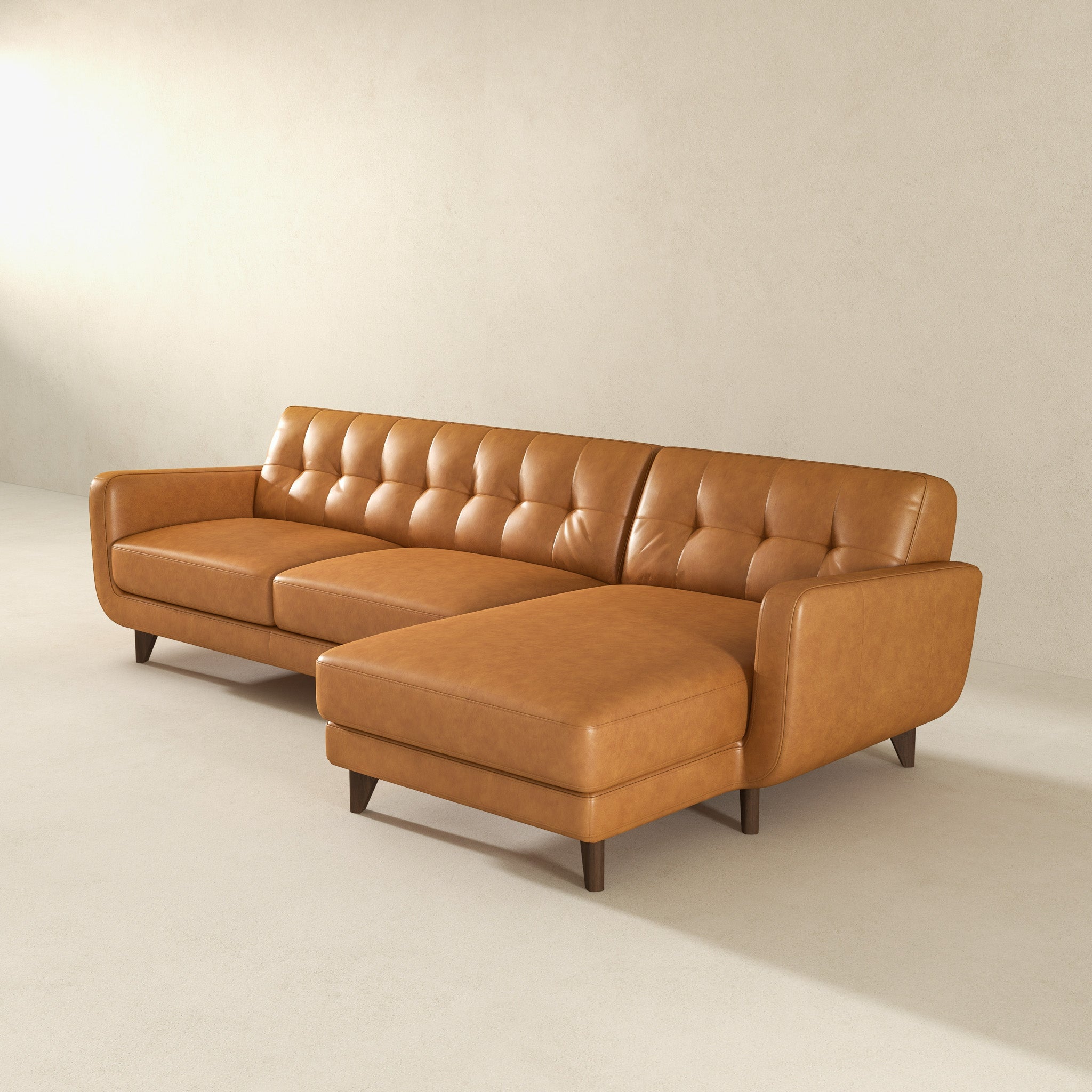 Allison Right-Facing Tan Leather Sectional Sofa - SEC00102402