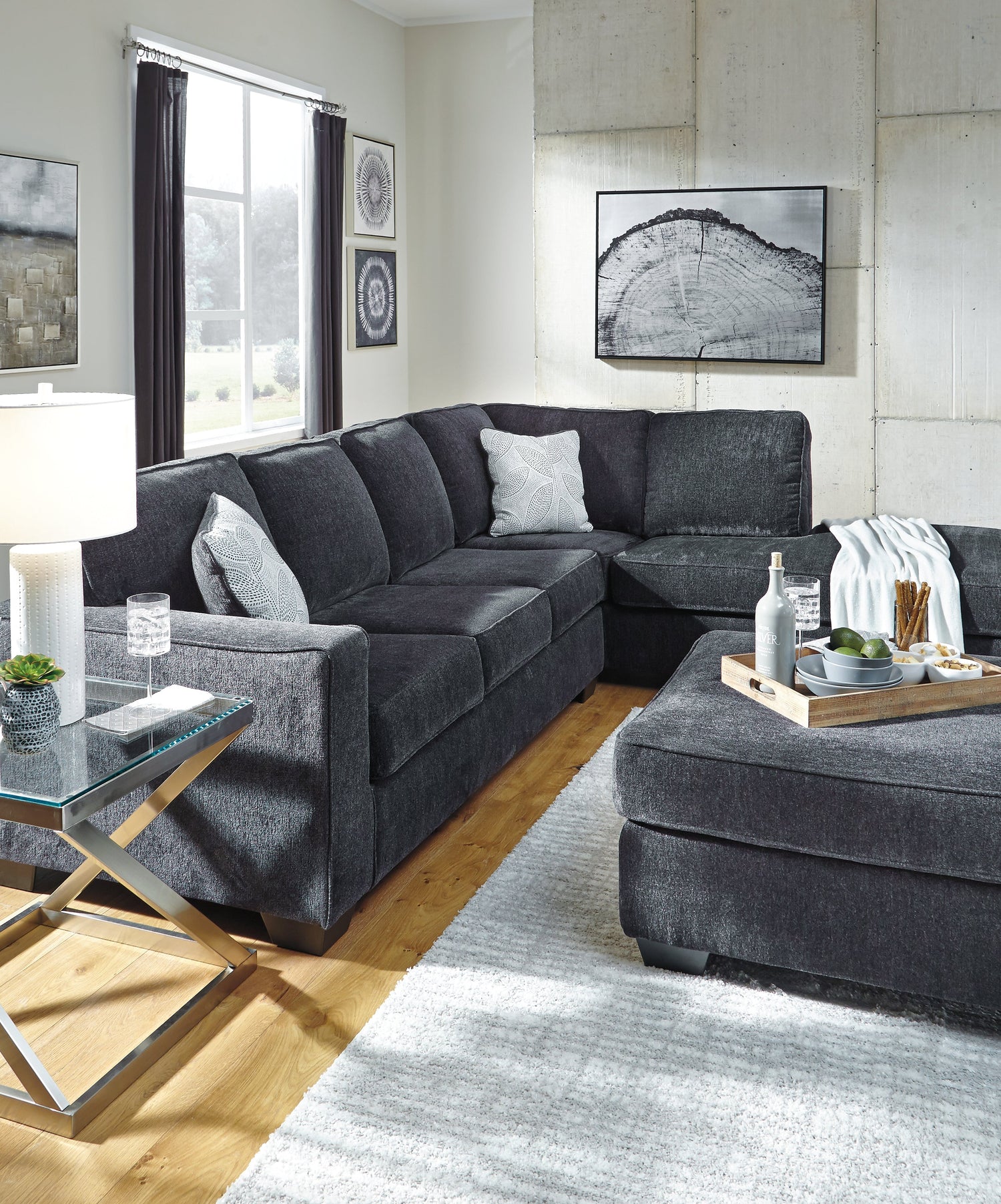 Altari 2-Piece Sectional with Ottoman in Slate from Ashley - Luna Furniture