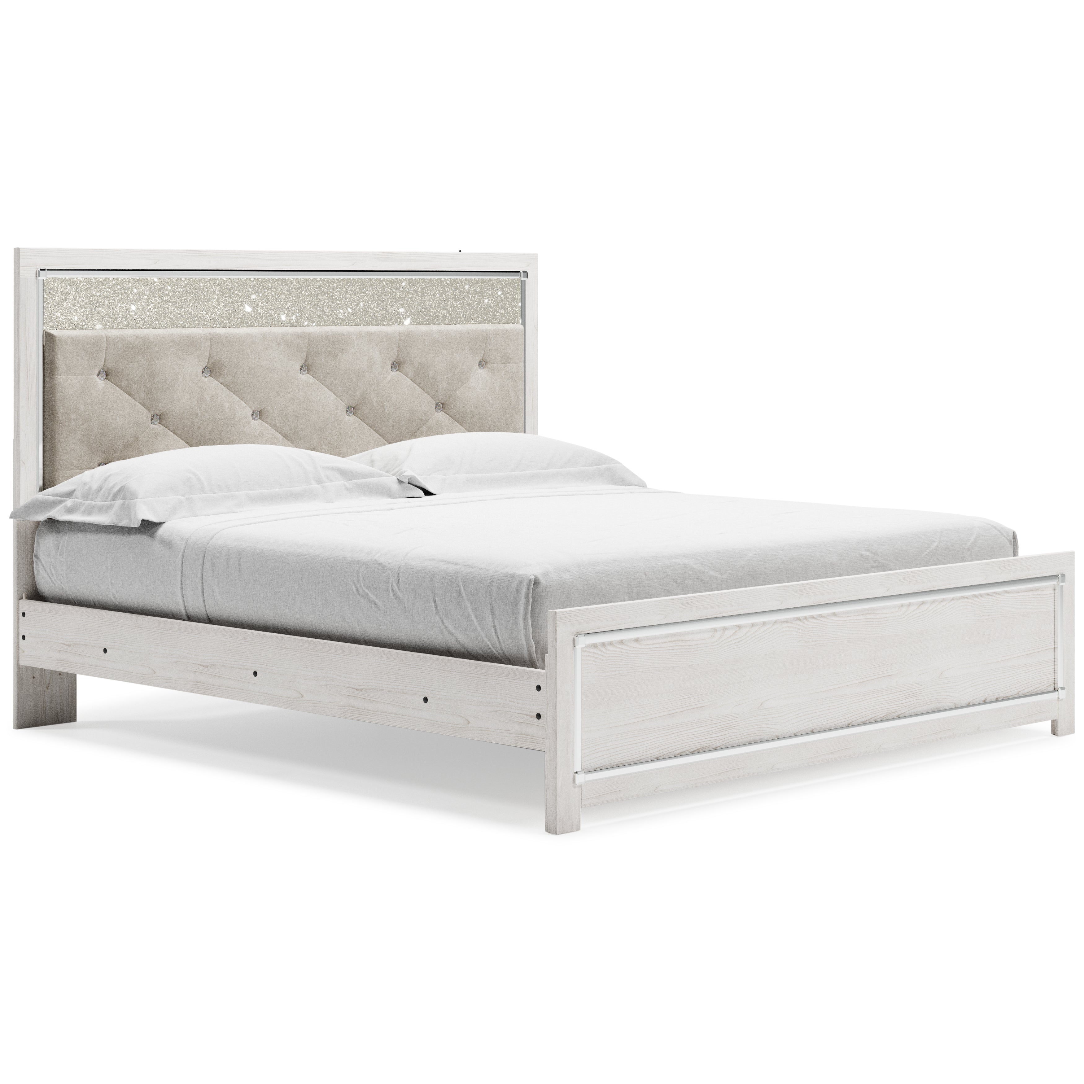 Altyra King Panel Bed with Mirrored Dresser, Chest and 2 Nightstands in White from Ashley - Luna Furniture