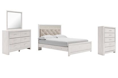 Altyra Queen Panel Bed with Mirrored Dresser and Chest in White - PKG009421
