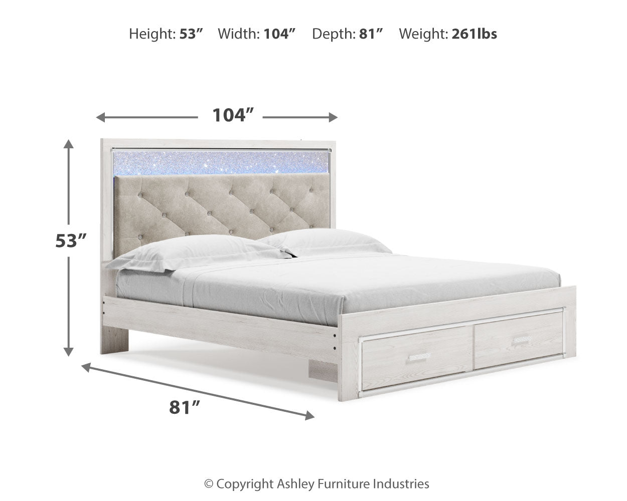 Altyra White King Storage Bed, Dresser, Mirror and 2 Chests - B2640B45