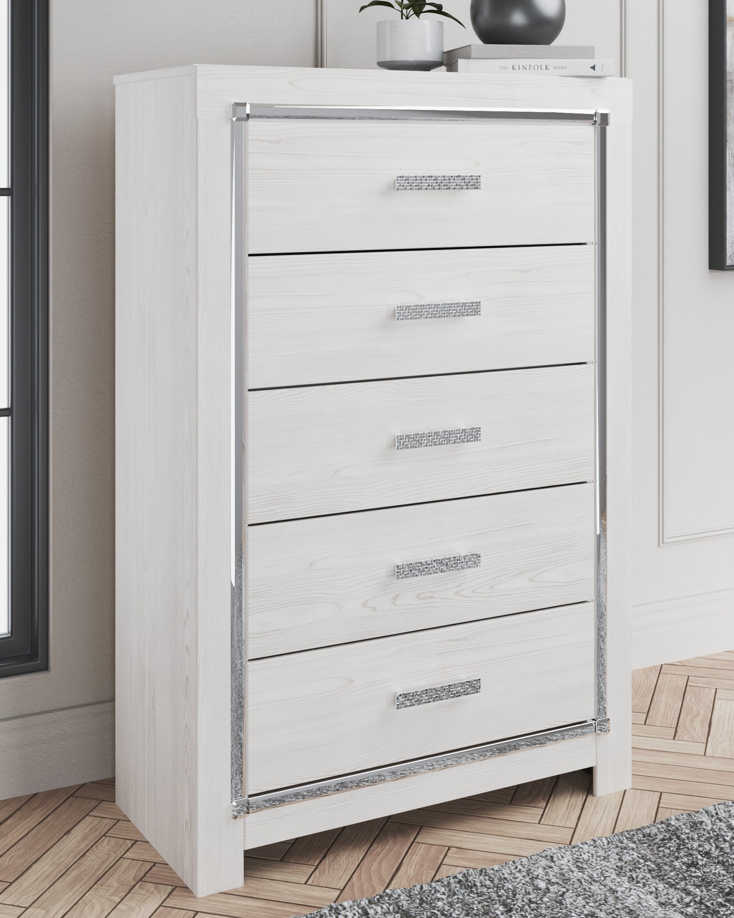 Altyra White King Storage Bed, Dresser, Mirror and 2 Chests - B2640B45