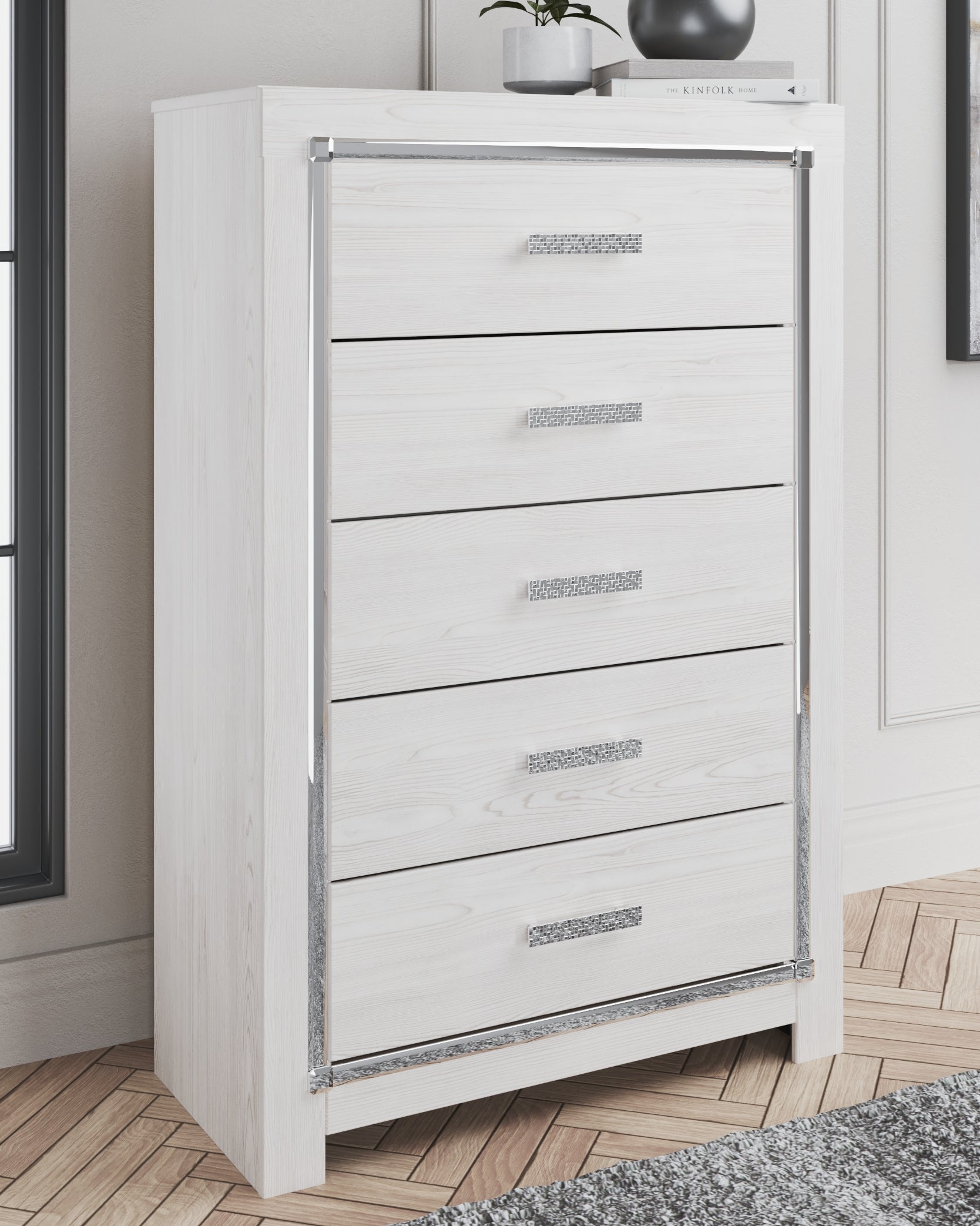 Altyra White King Storage Bed, Dresser, Mirror and 2 Chests - B2640B45