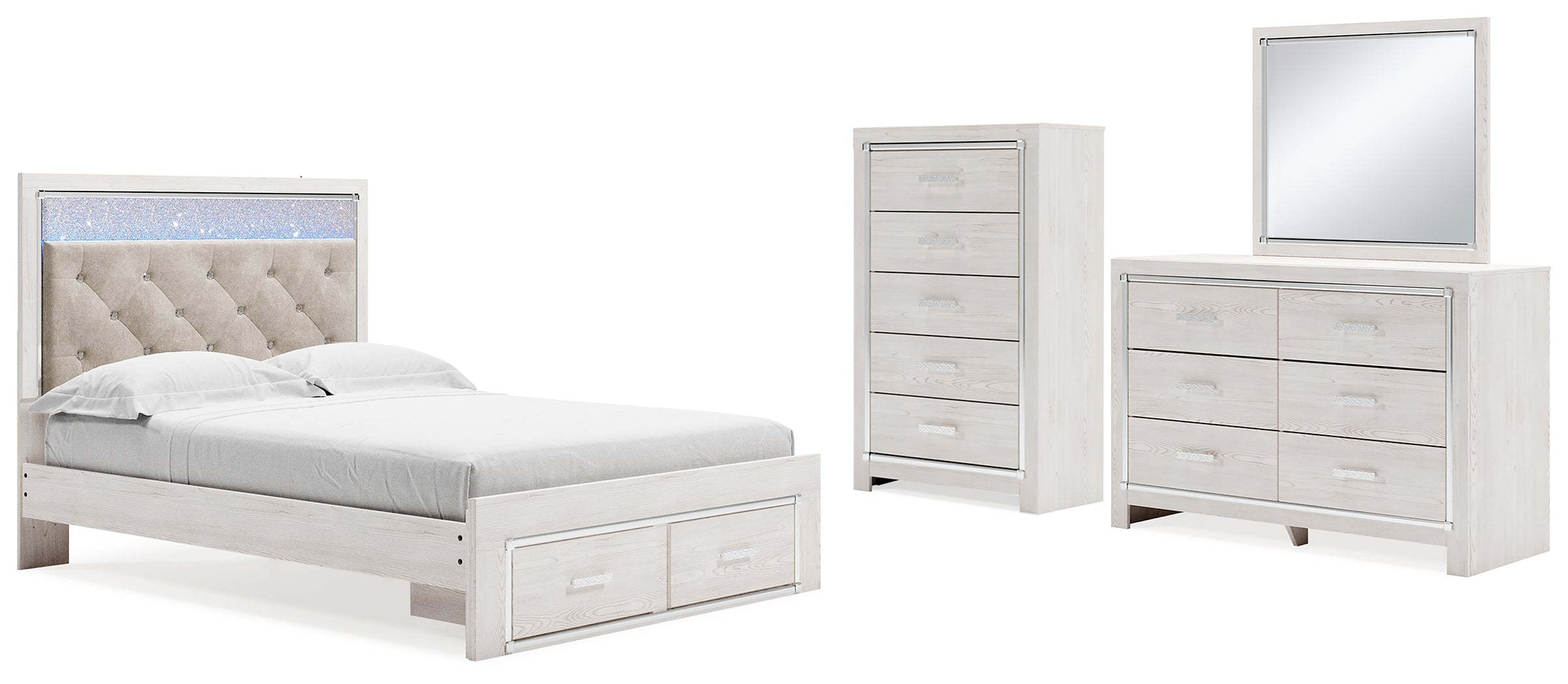 Altyra White Queen Panel Storage Bed, Dresser, Mirror and Chest - B2640B52