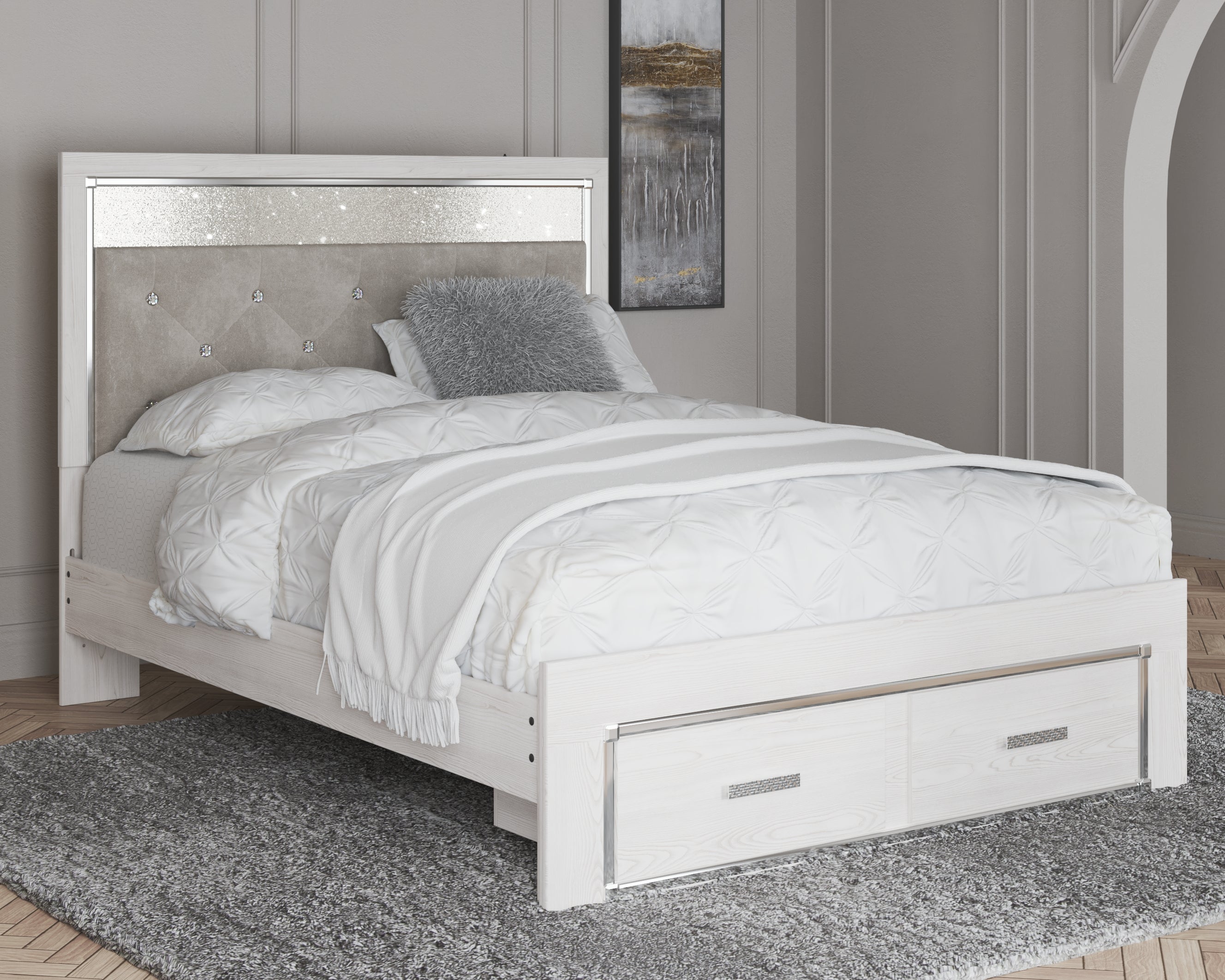 Altyra White Queen Panel Storage Bed, Dresser, Mirror and Chest - B2640B52