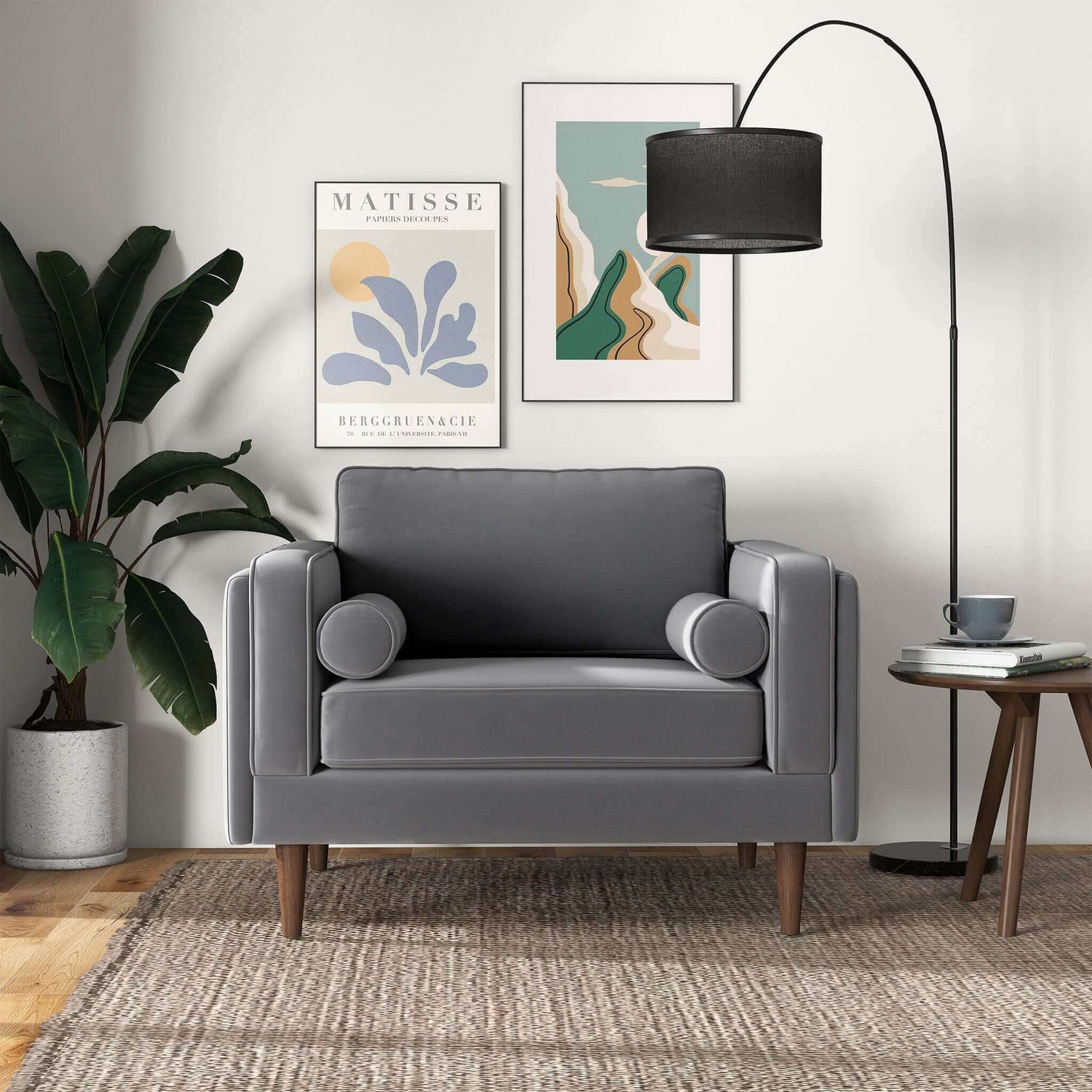 Amber Grey Velvet Lounge Chair - LCH00300505