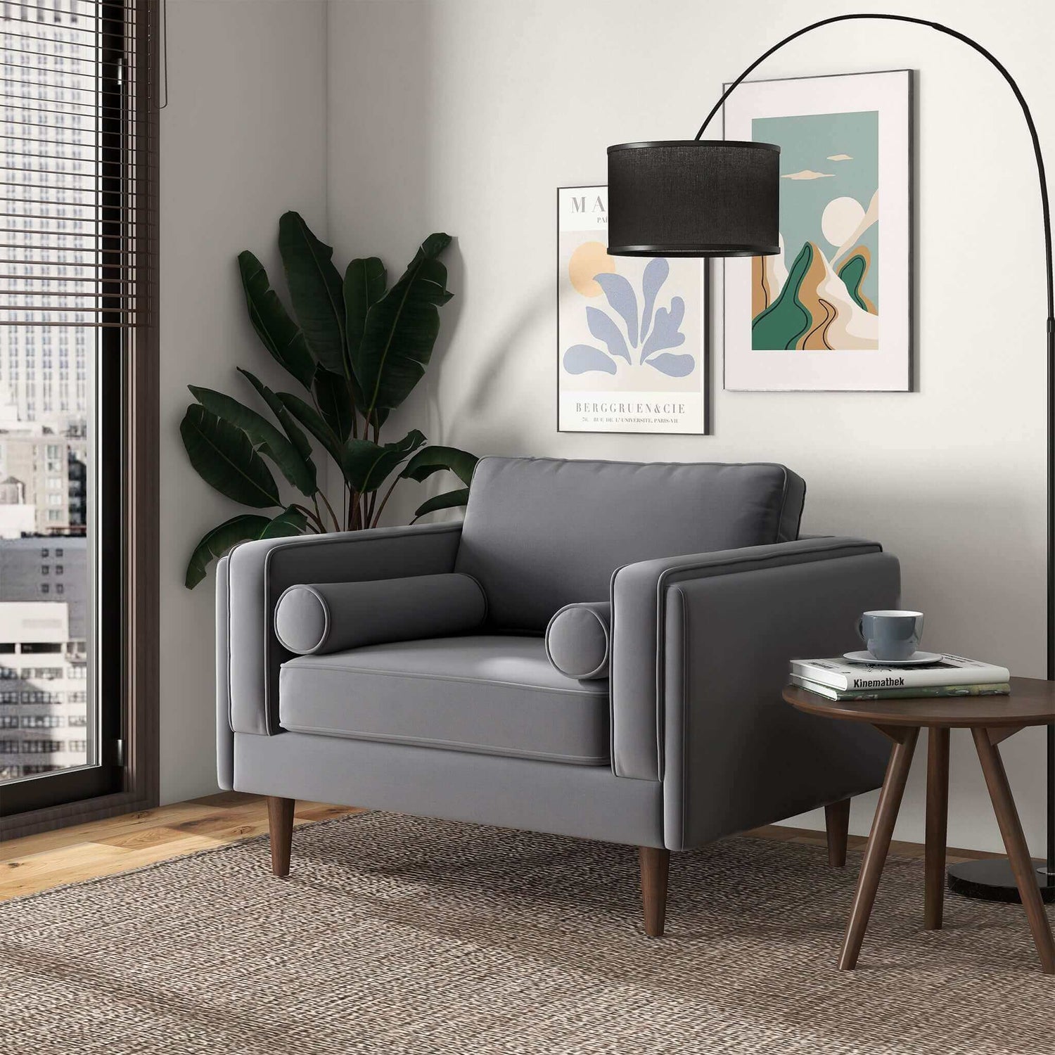 Amber Grey Velvet Lounge Chair - LCH00300505