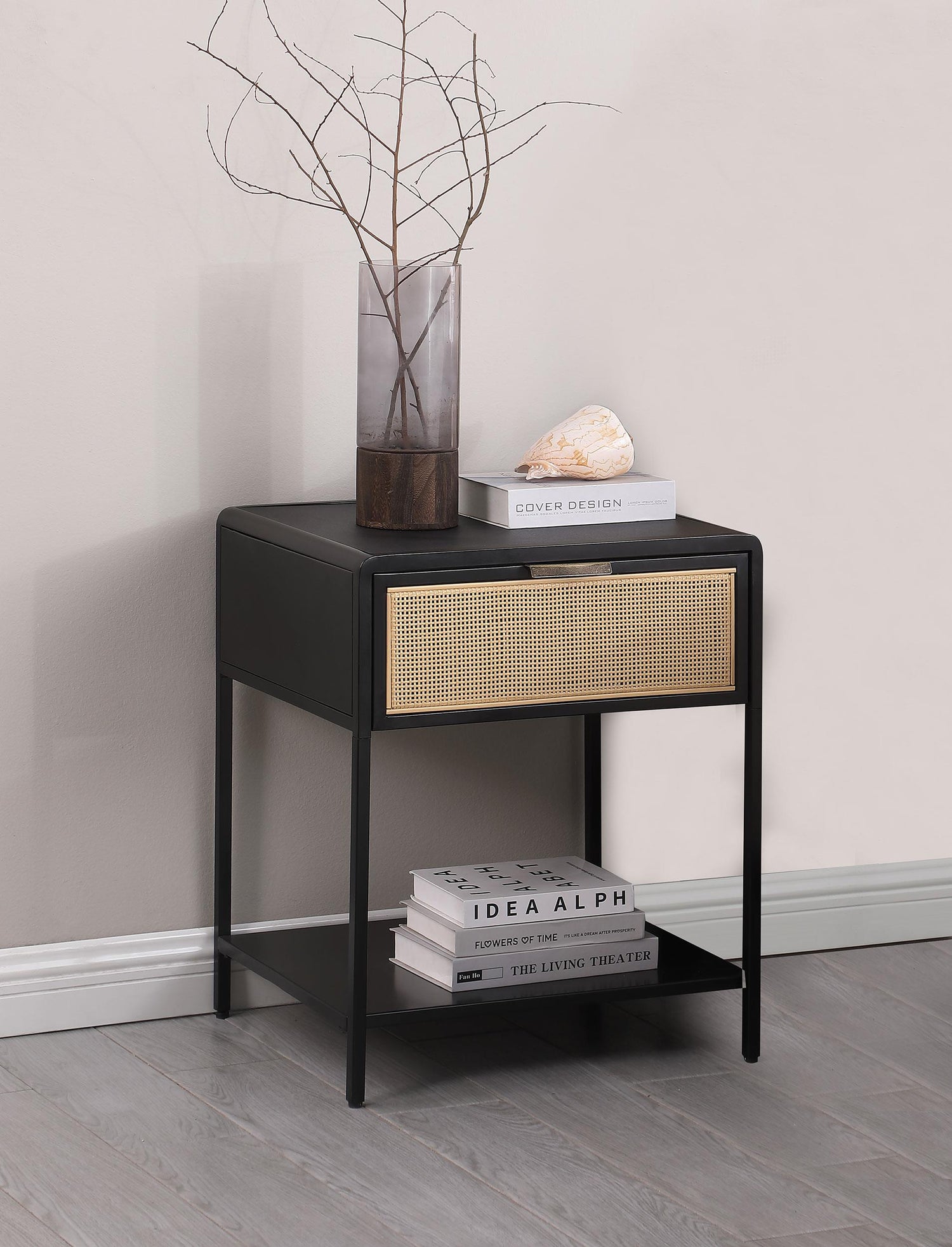 Amherst 1-drawer Radio Weave Rattan Metal Side Table Black - 930235