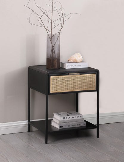 Amherst 1-drawer Radio Weave Rattan Metal Side Table Black - 930235