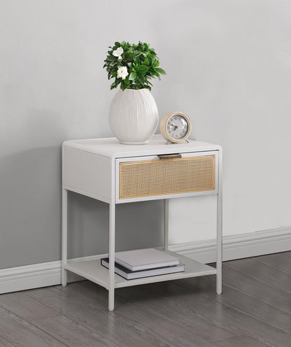 Amherst 1-drawer Radio Weave Rattan Metal Side Table White - 930236
