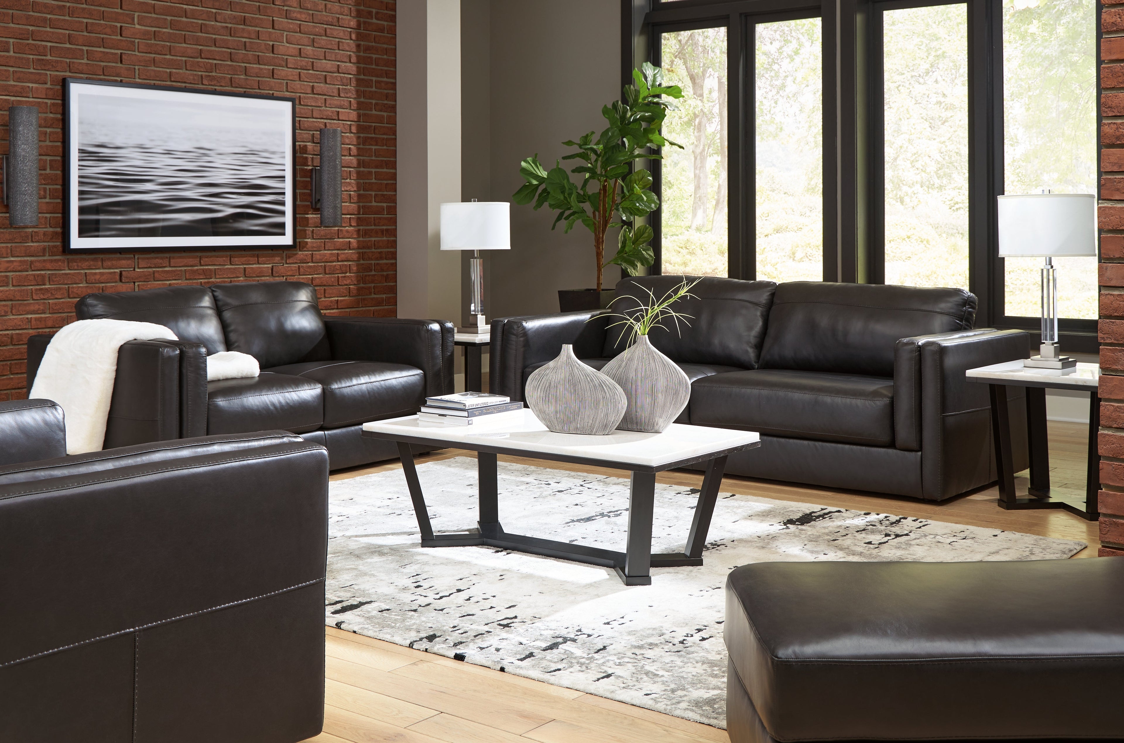 Amiata Sofa, Loveseat, Chair and Ottoman in Onyx - PKG015490