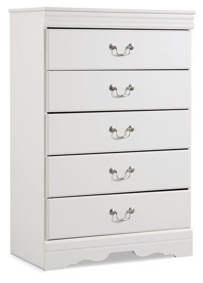 Anarasia Queen Sleigh Bed with Mirrored Dresser, Chest and 2 Nightstands in White from Ashley - Luna Furniture
