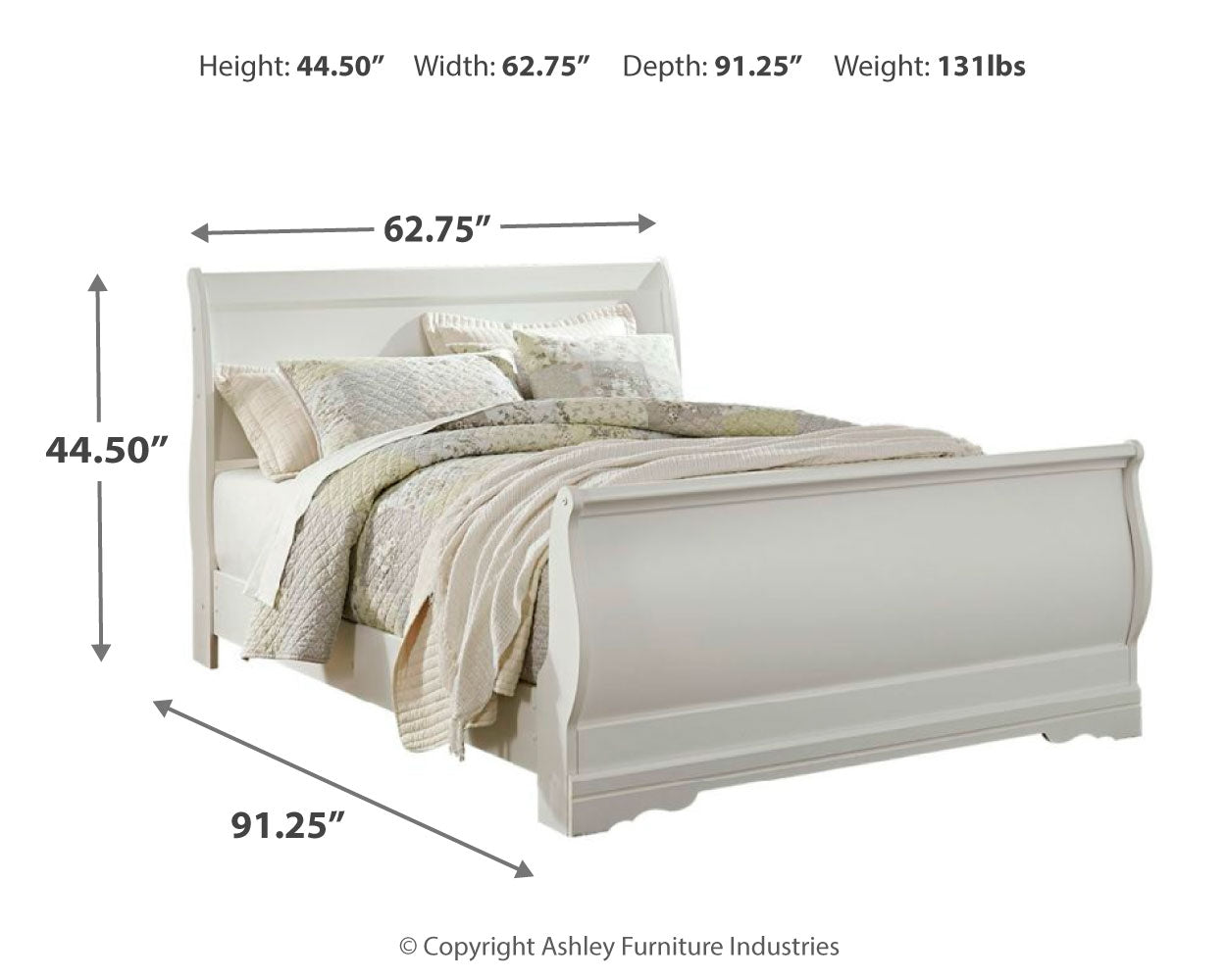 Anarasia Queen Sleigh Bed with Mirrored Dresser, Chest and 2 Nightstands in White from Ashley - Luna Furniture